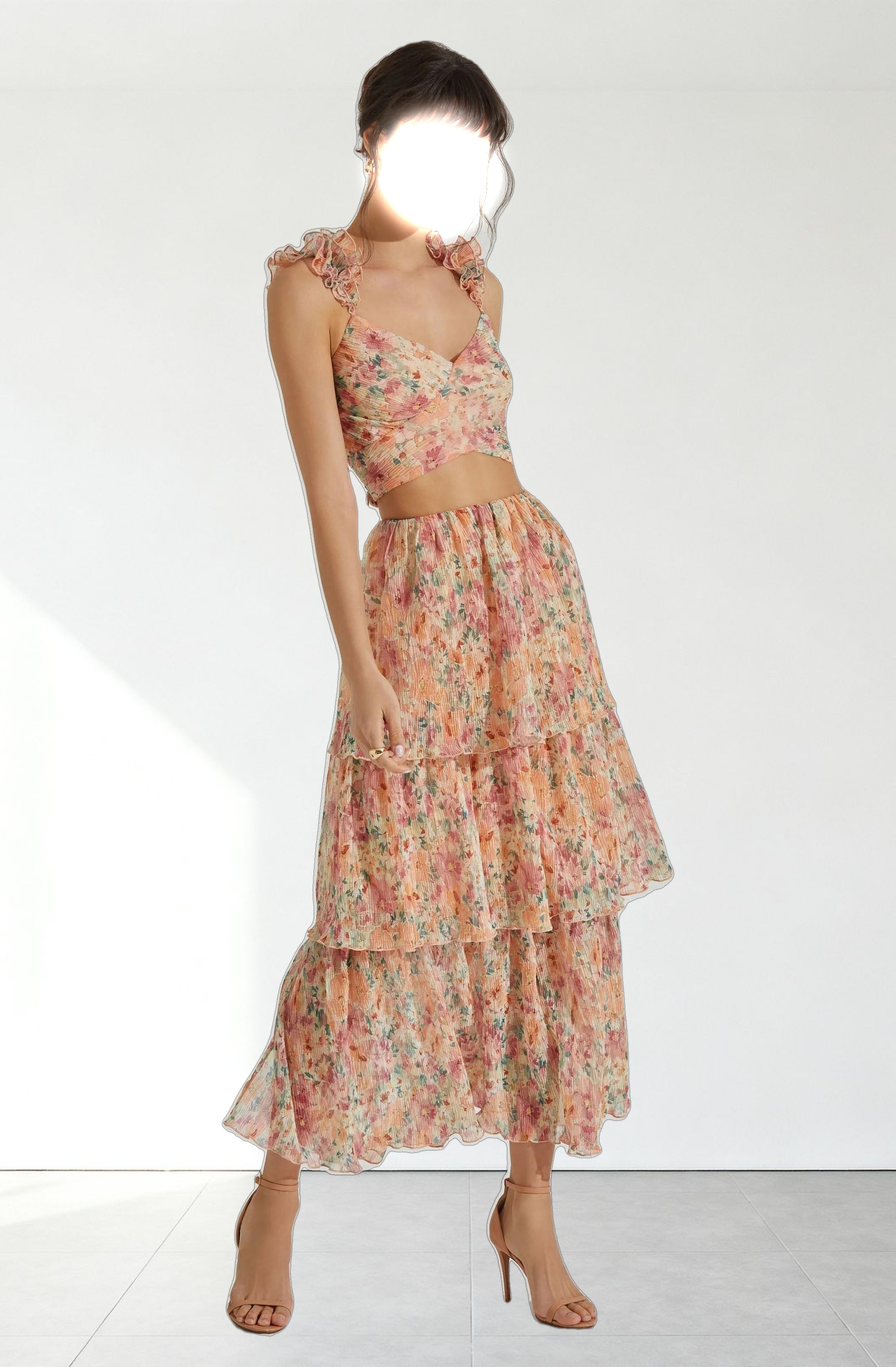 Tiered Plisse Maxi Skirt