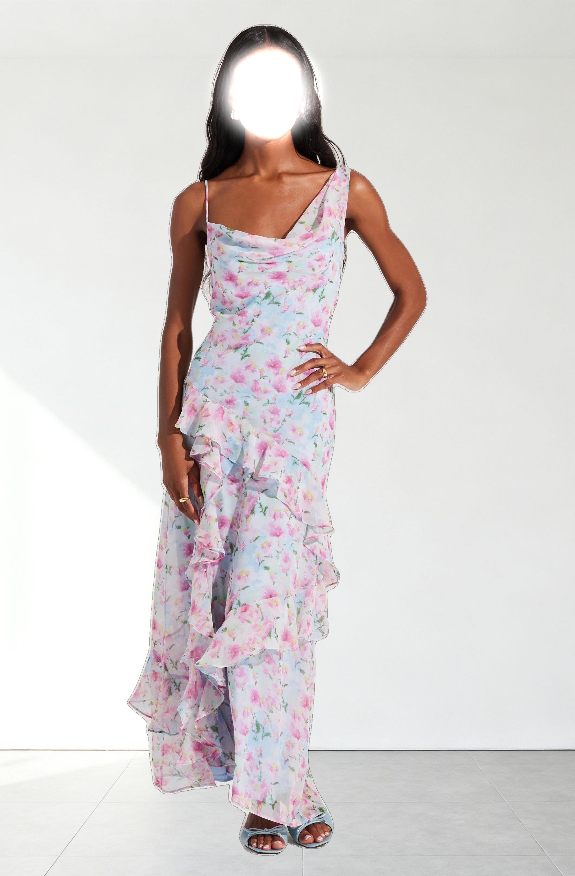 Levina Asymmetric Floral Ruffle Dress