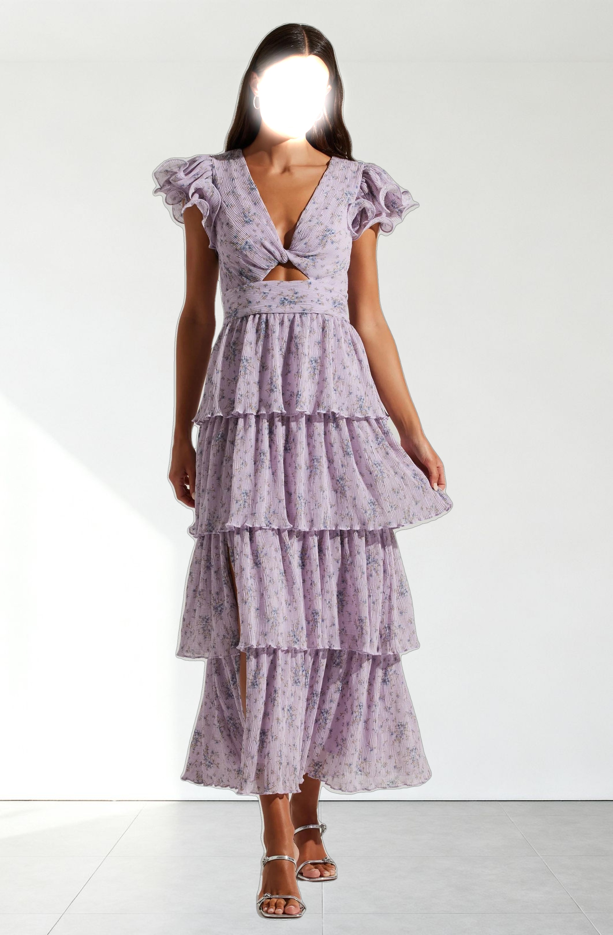 Emporia Floral Pleated Tiered Midi Dress