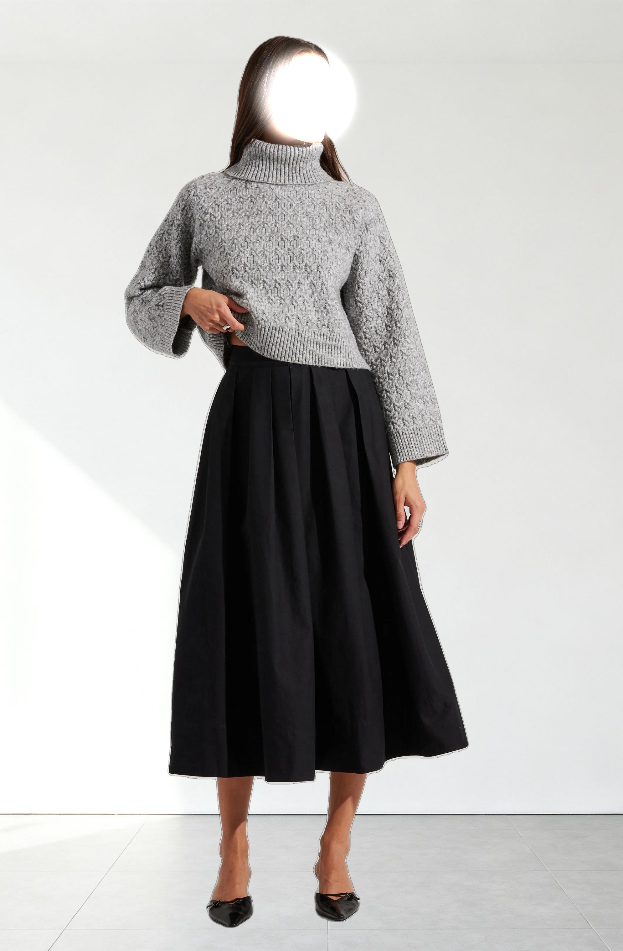 Full Flared Poplin Midi Skirt