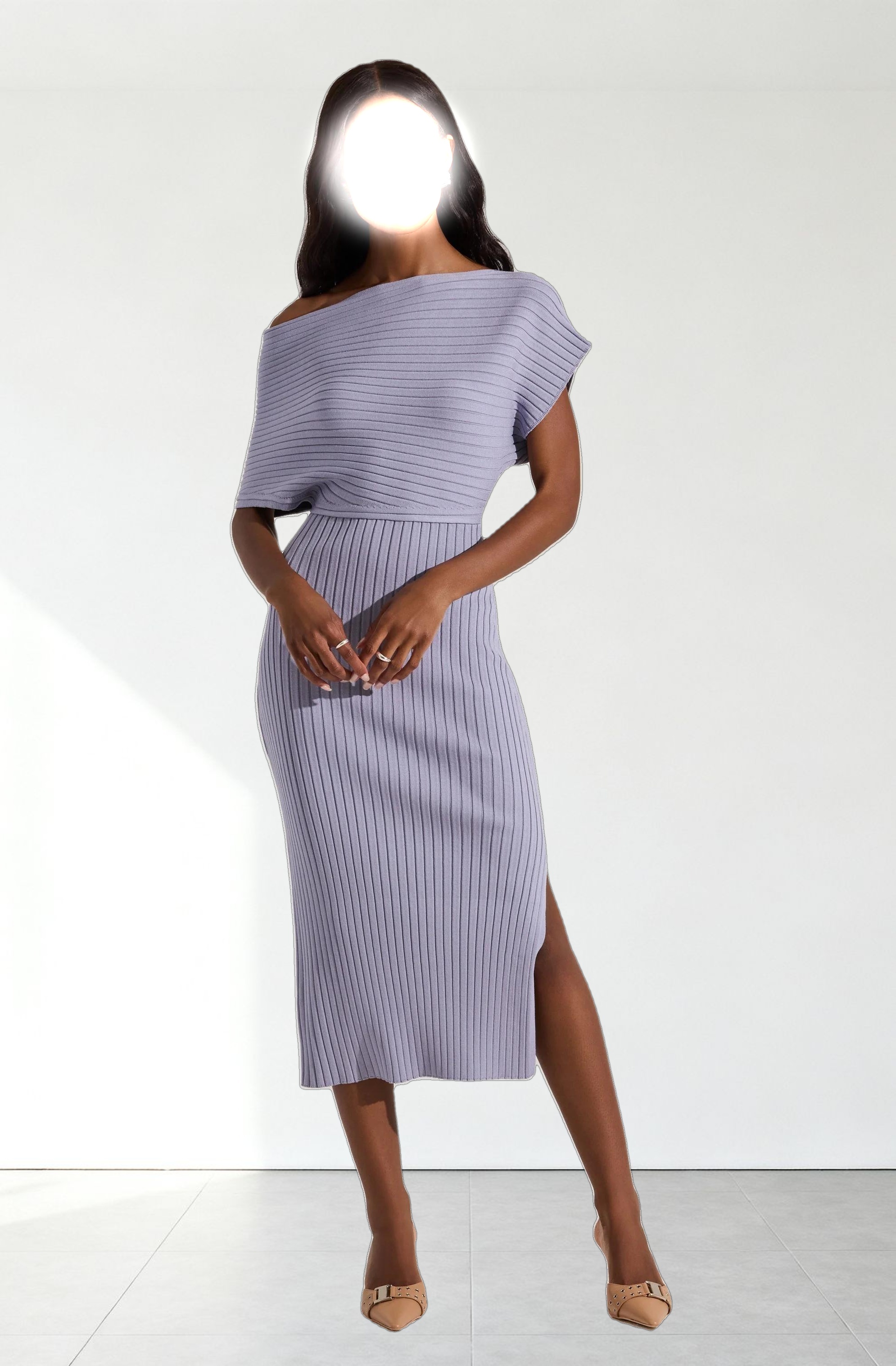 Off Shoulder Ribbed Sweater Dress