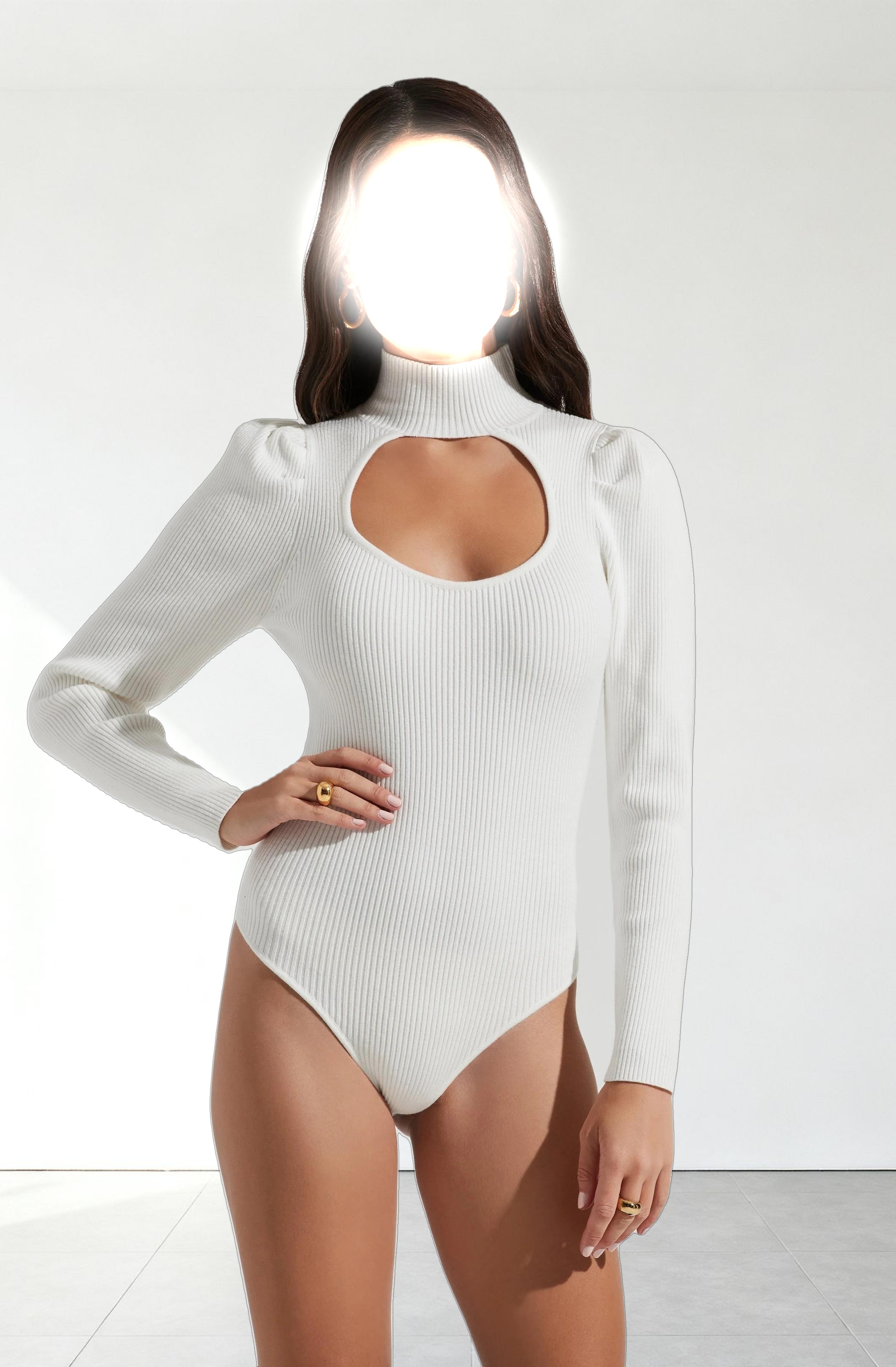 Front Cutout Long Sleeve Sweater Bodysuit