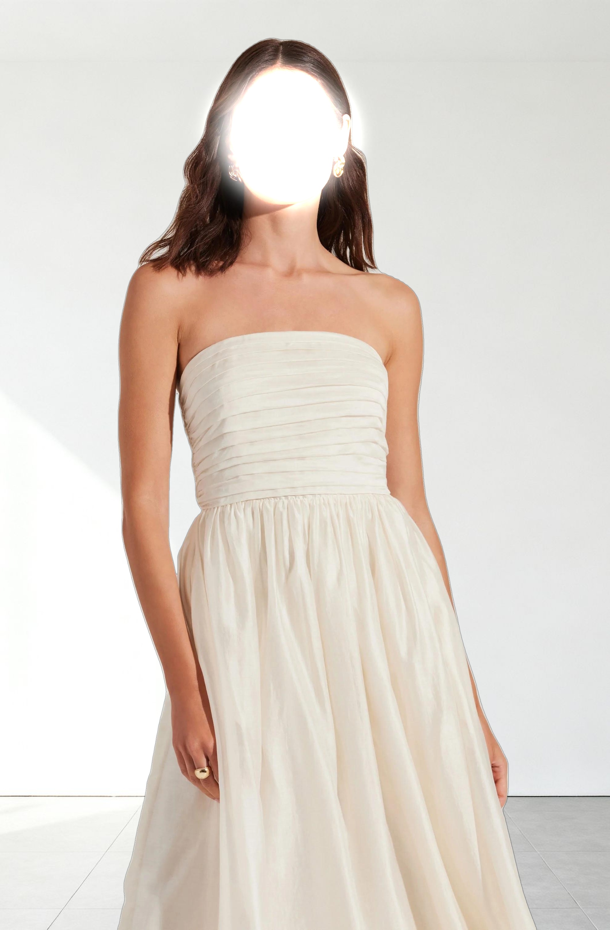 Aneesha Strapless Pleated Midi Dress