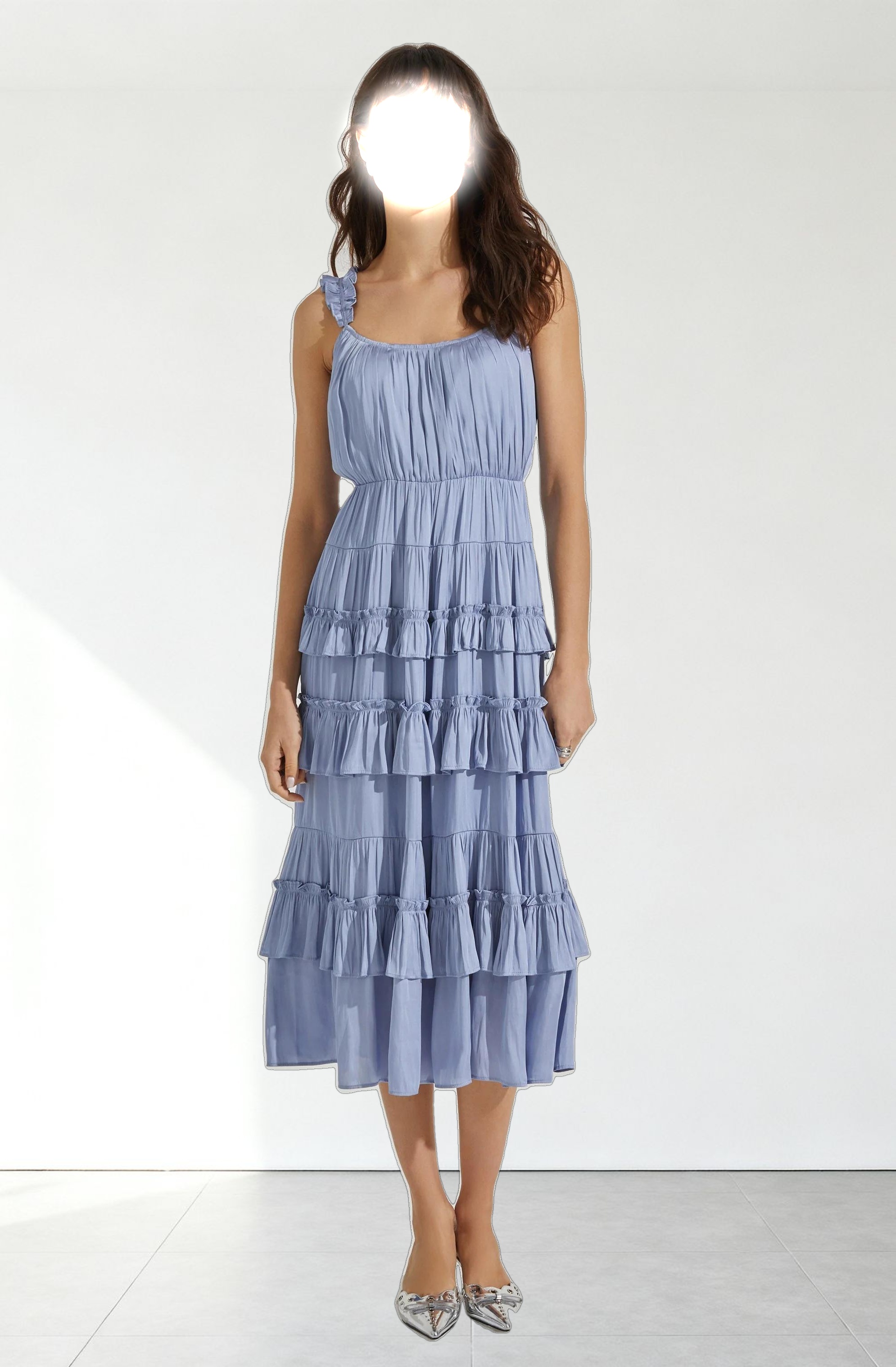 Satin Tiered Midi Dress