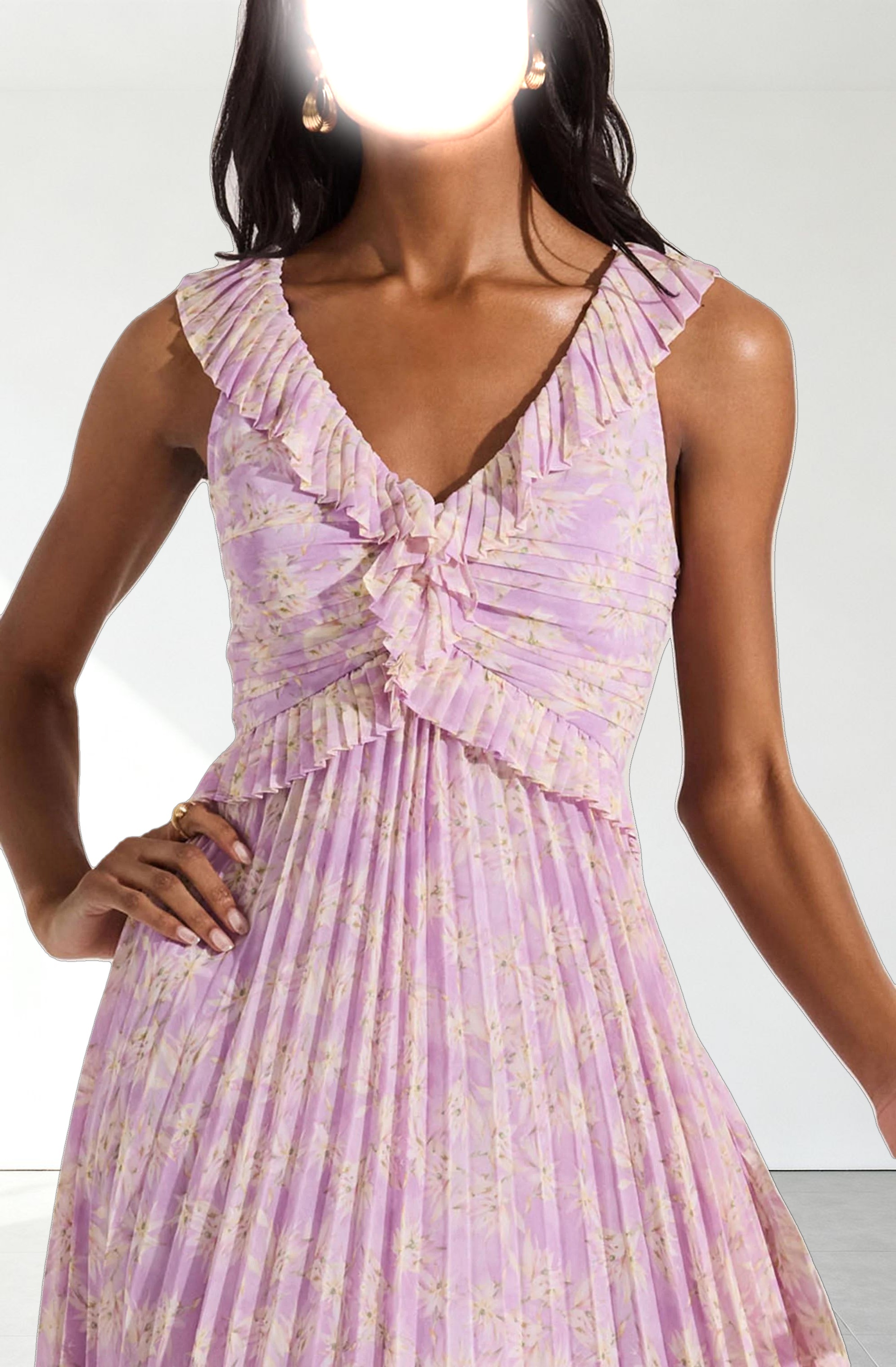 Floral Ruffle Pleated Midi Dress