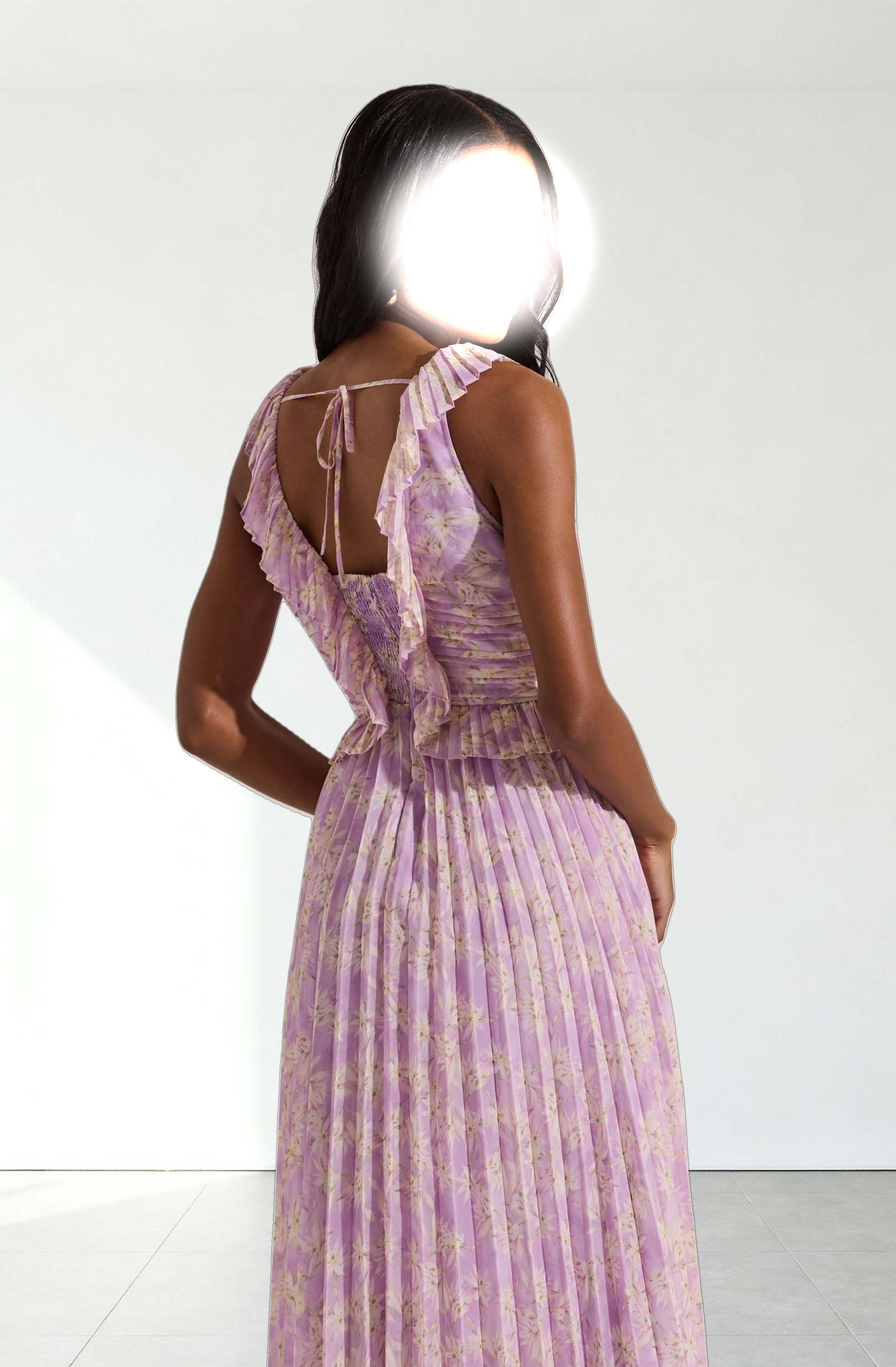 Floral Ruffle Pleated Midi Dress