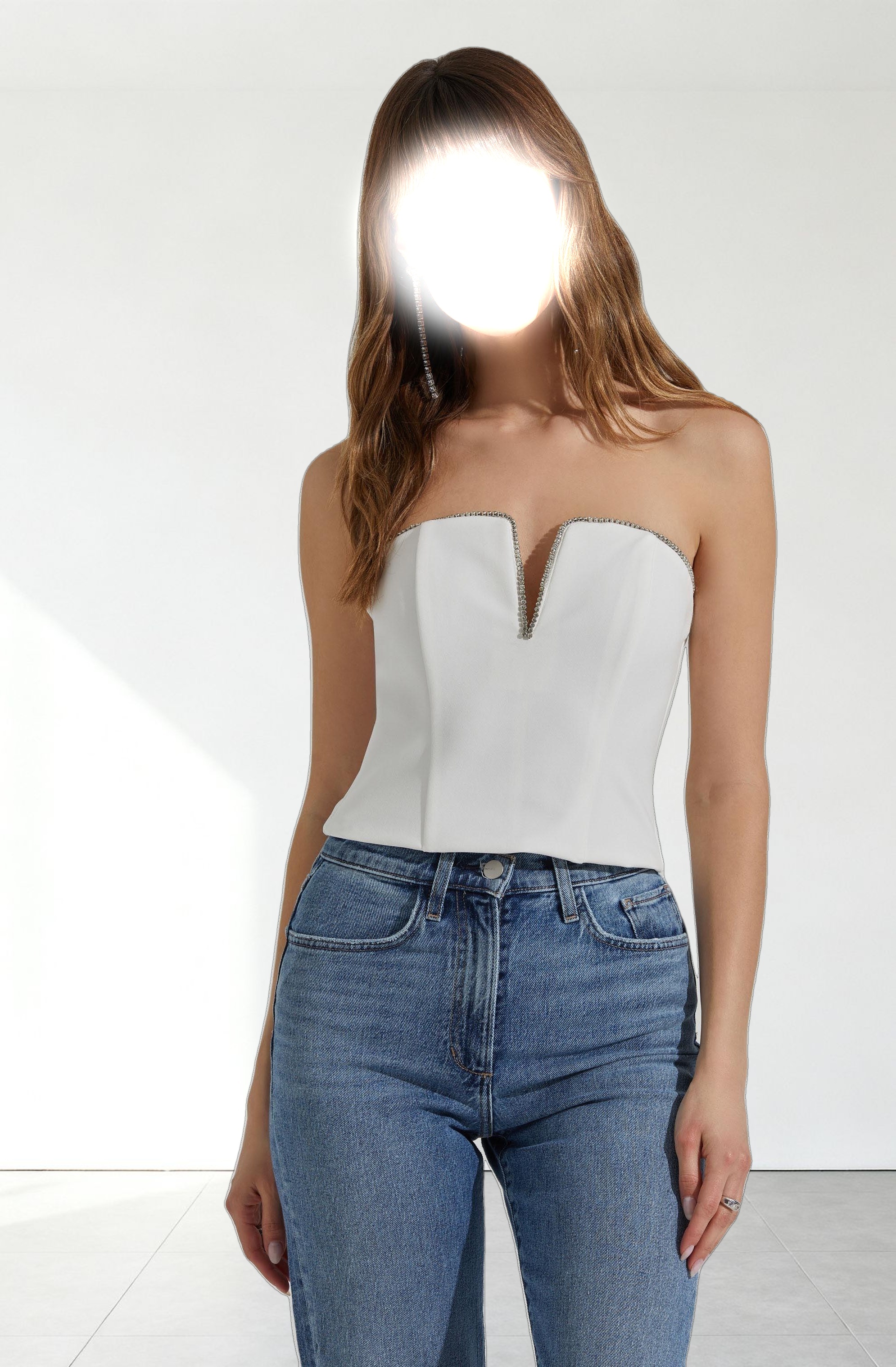 Amell Strapless Rhinestone Trim Top