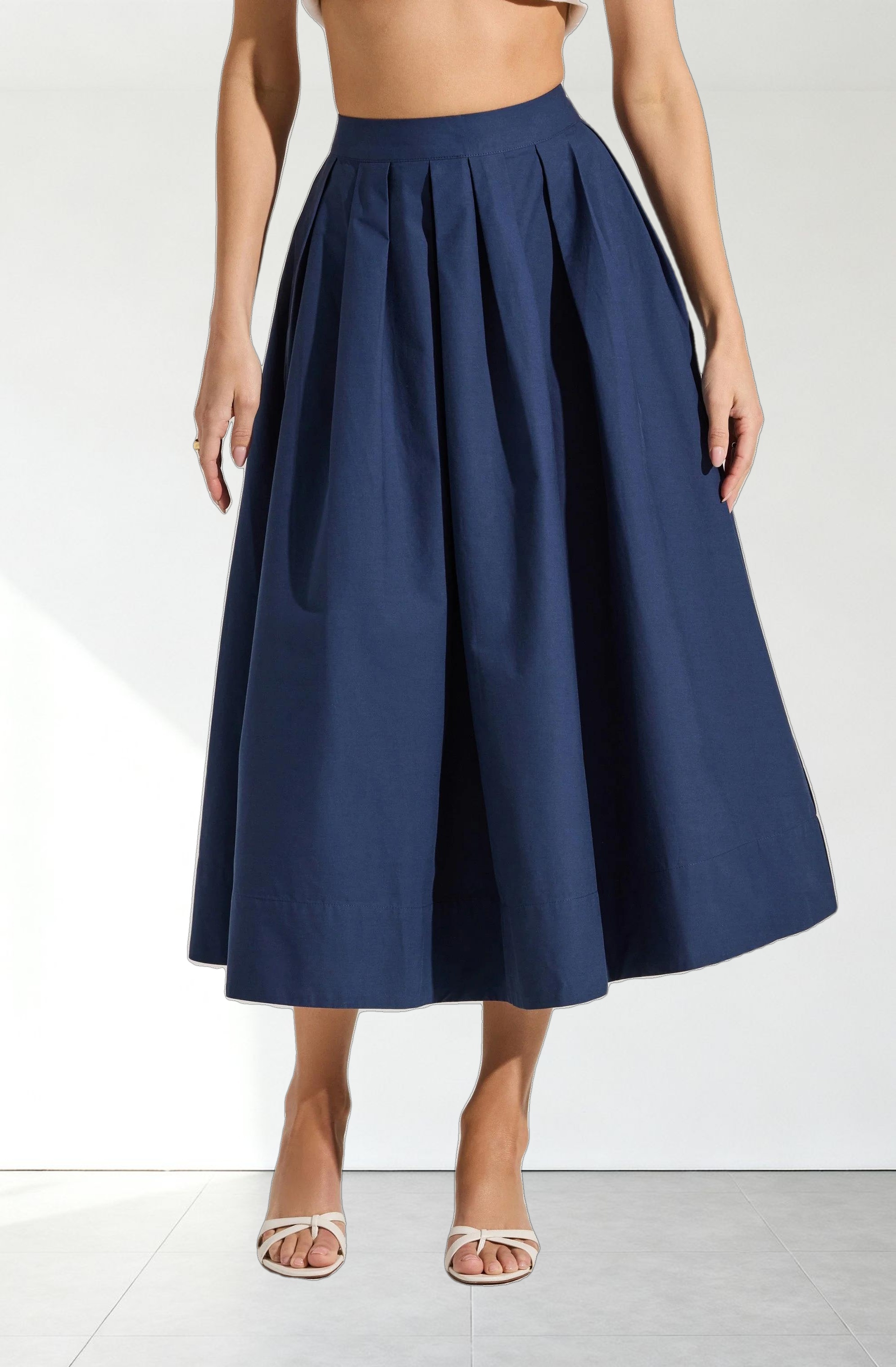 Full Flared Poplin Midi Skirt