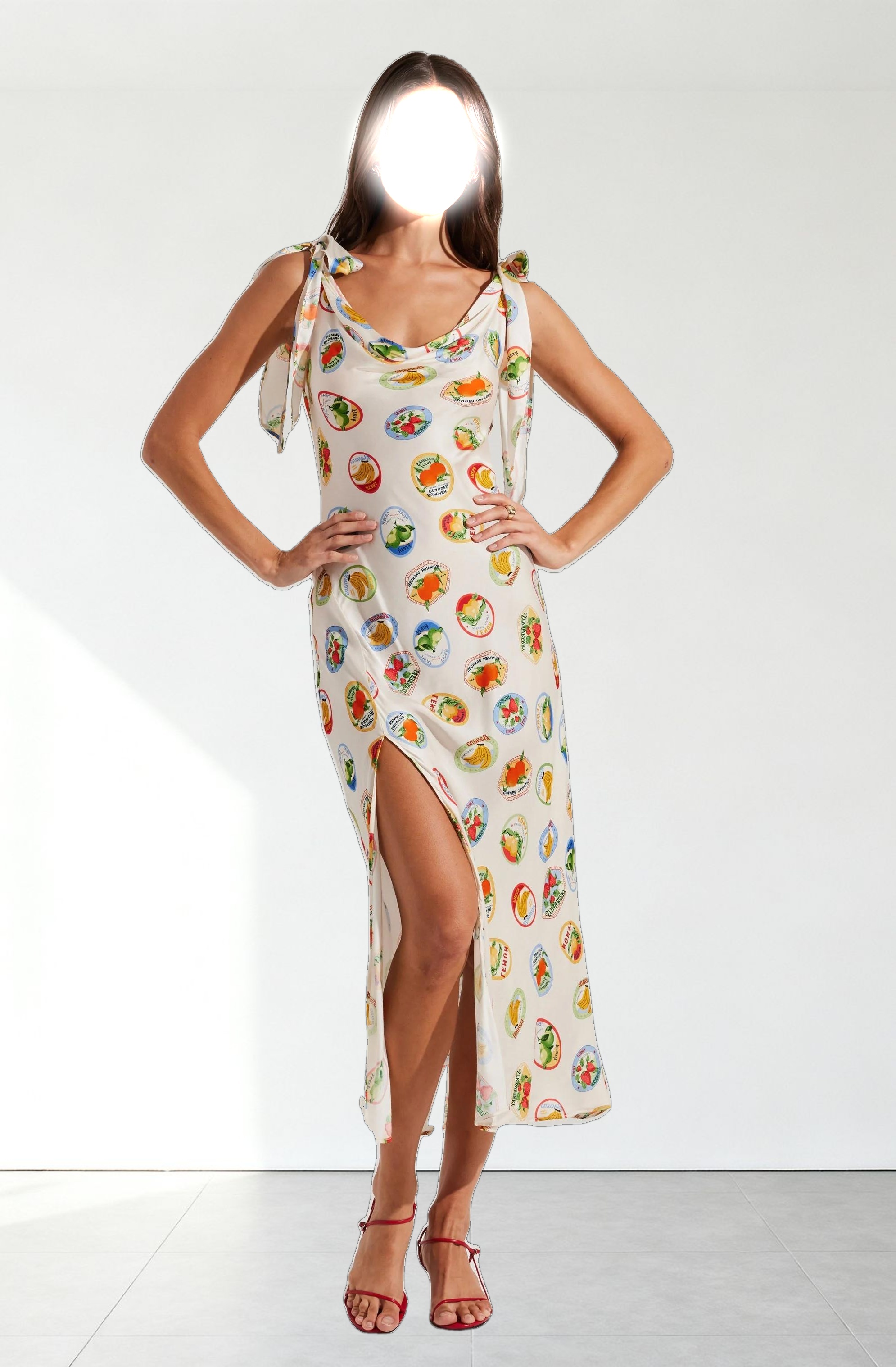 Allexina Satin Cowl Neck Midi Dress