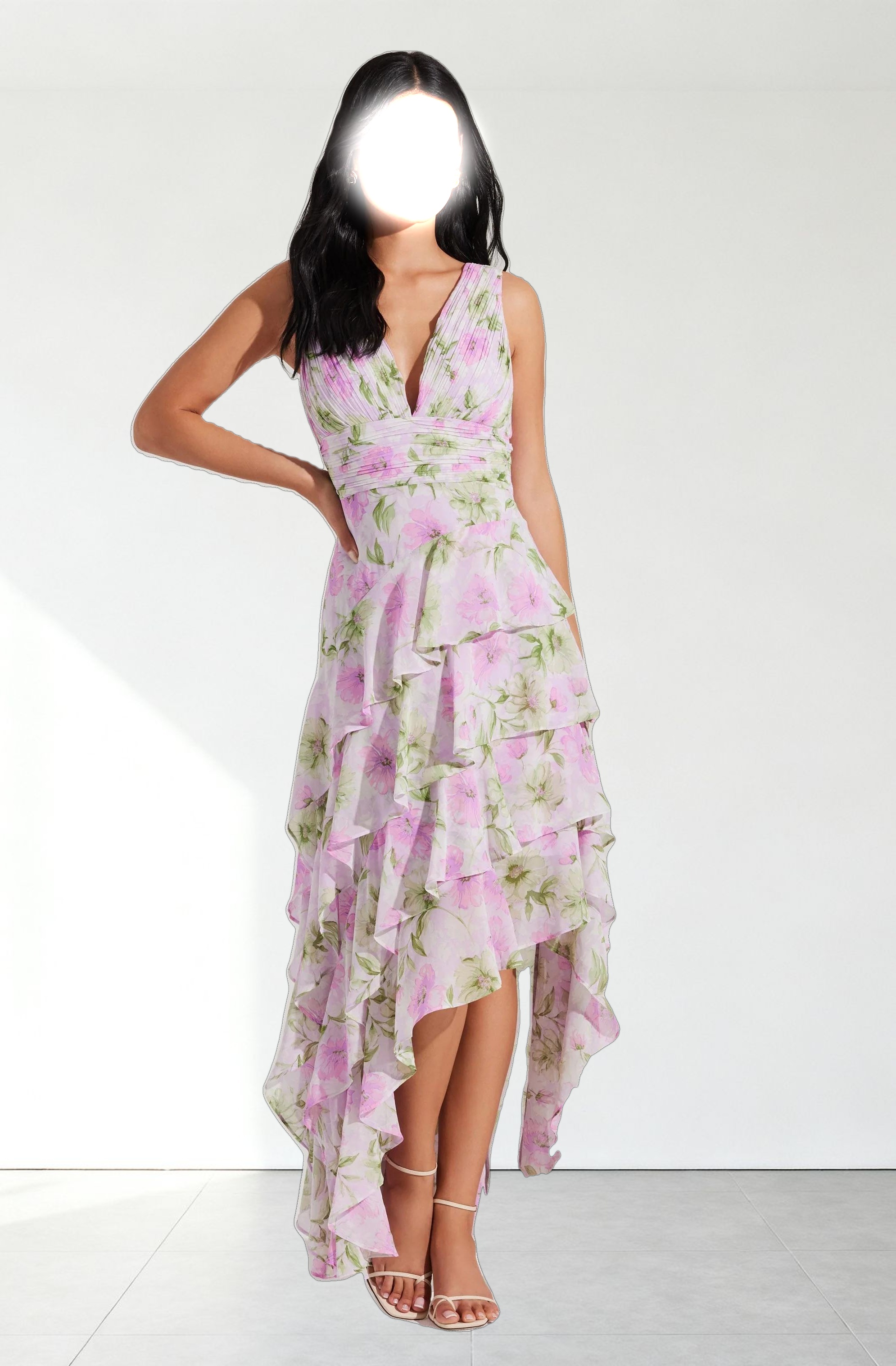 Cytherea Asymmetric Ruffle Midi Dress