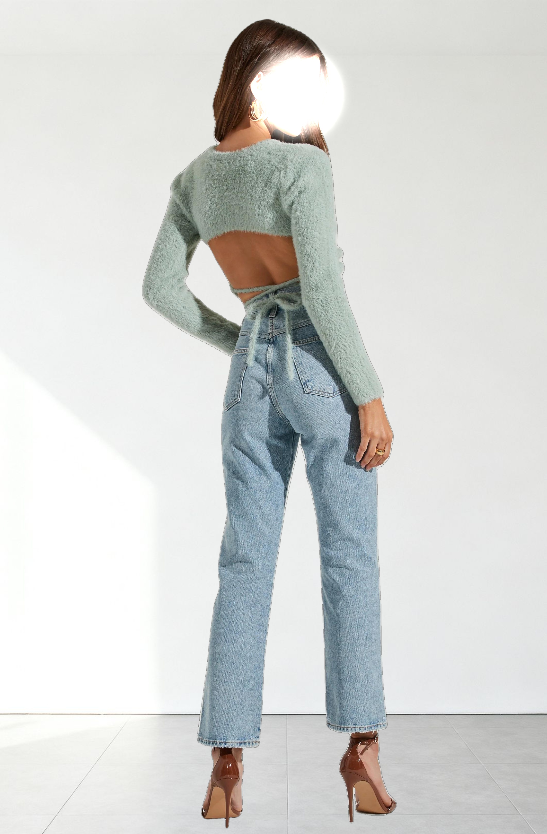 Back Cutout Tie Waist Sweater