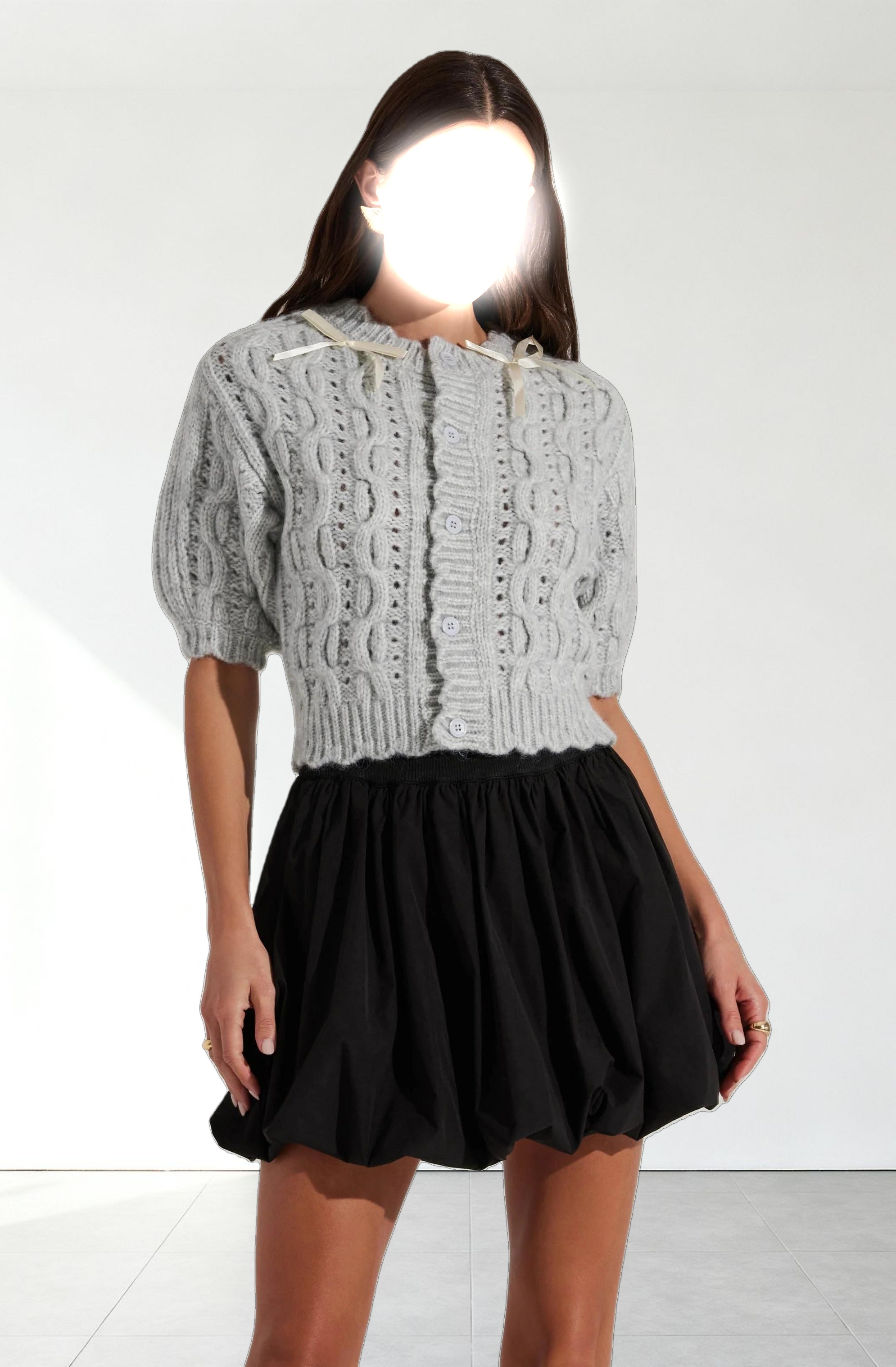 Bow Detail Cable Knit Cardigan