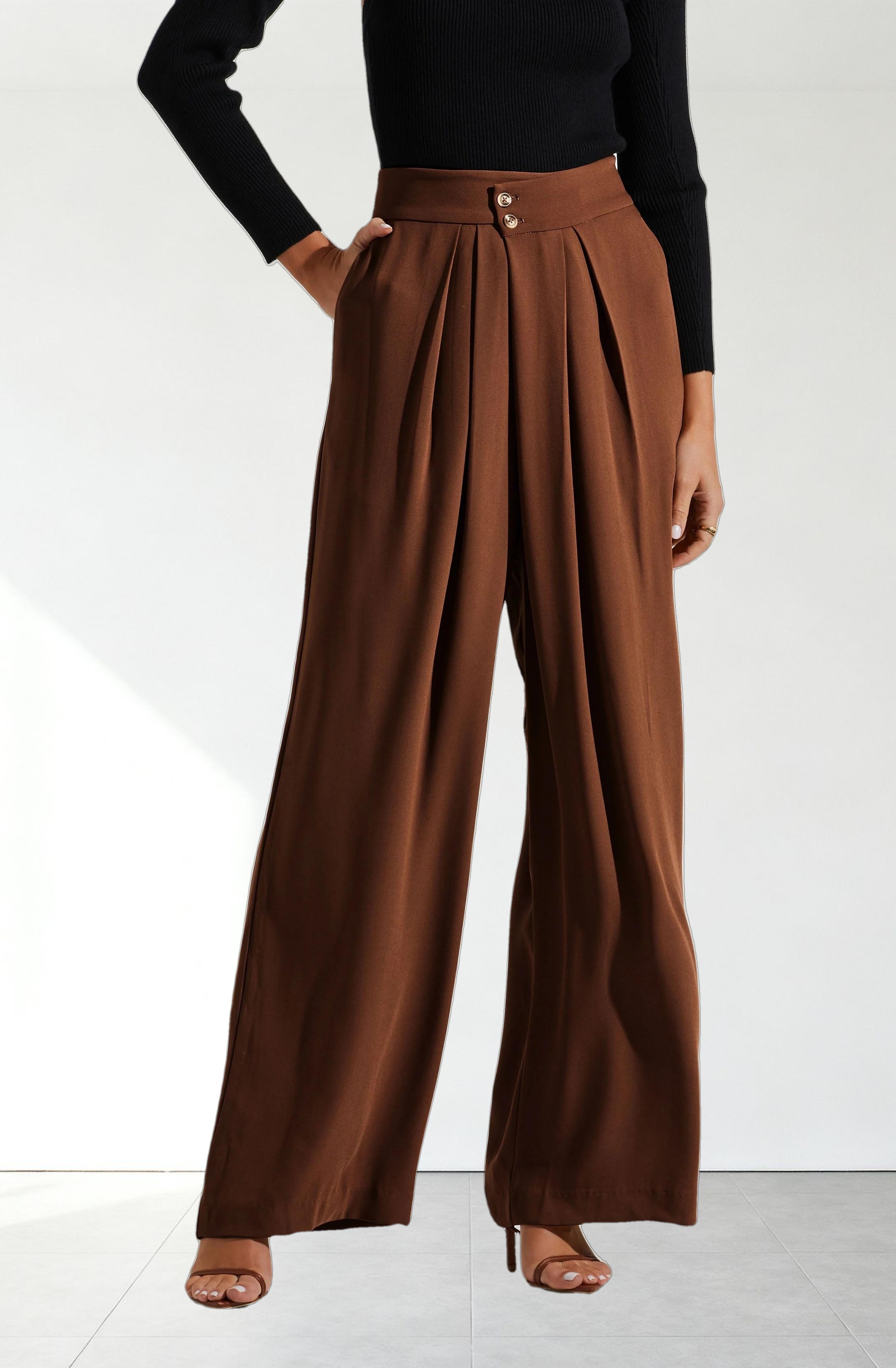 Boyfriend Criss Cross Pleated Wide Leg Pants