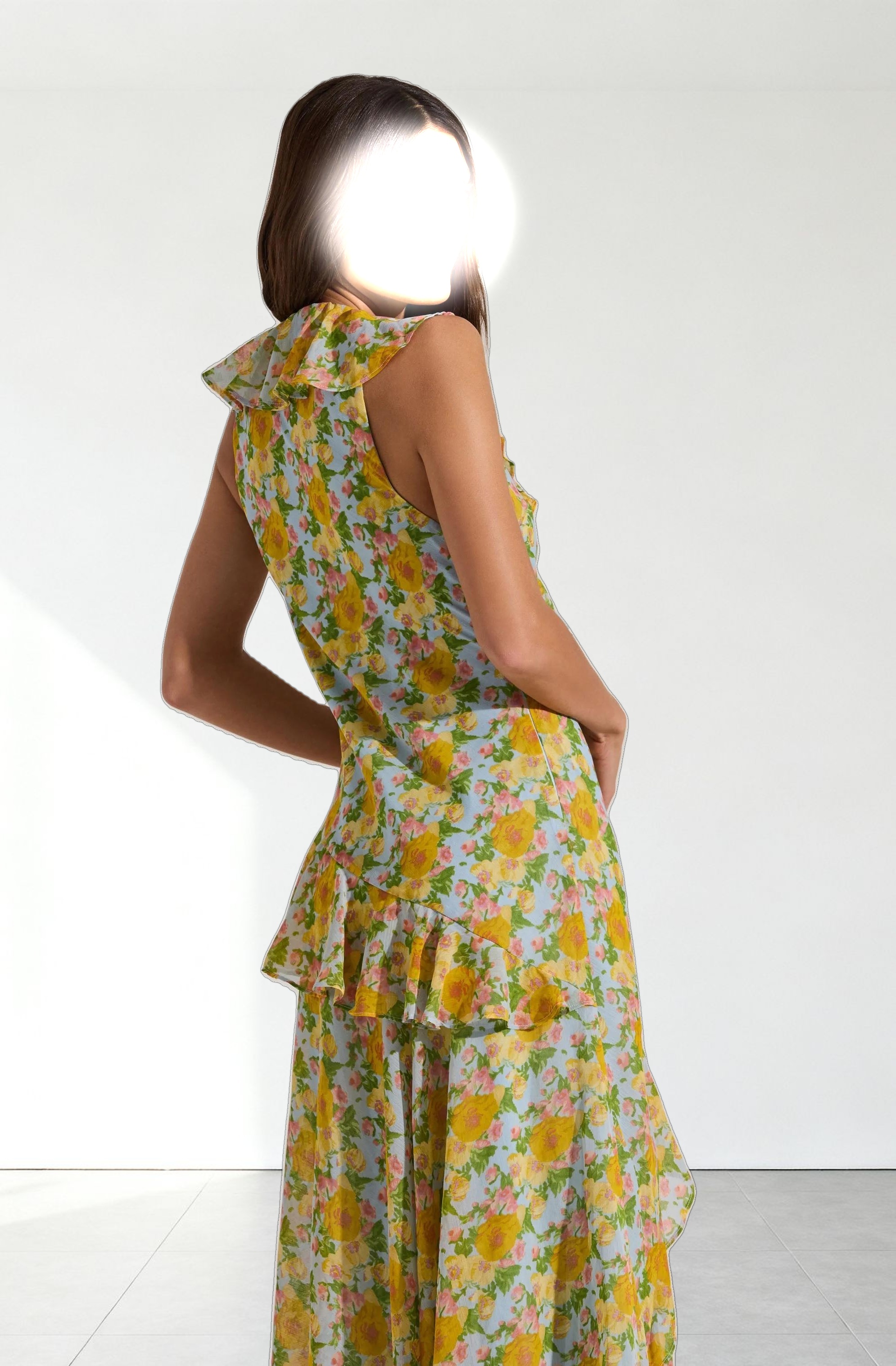 V-neck Floral Ruffle Midi Dress