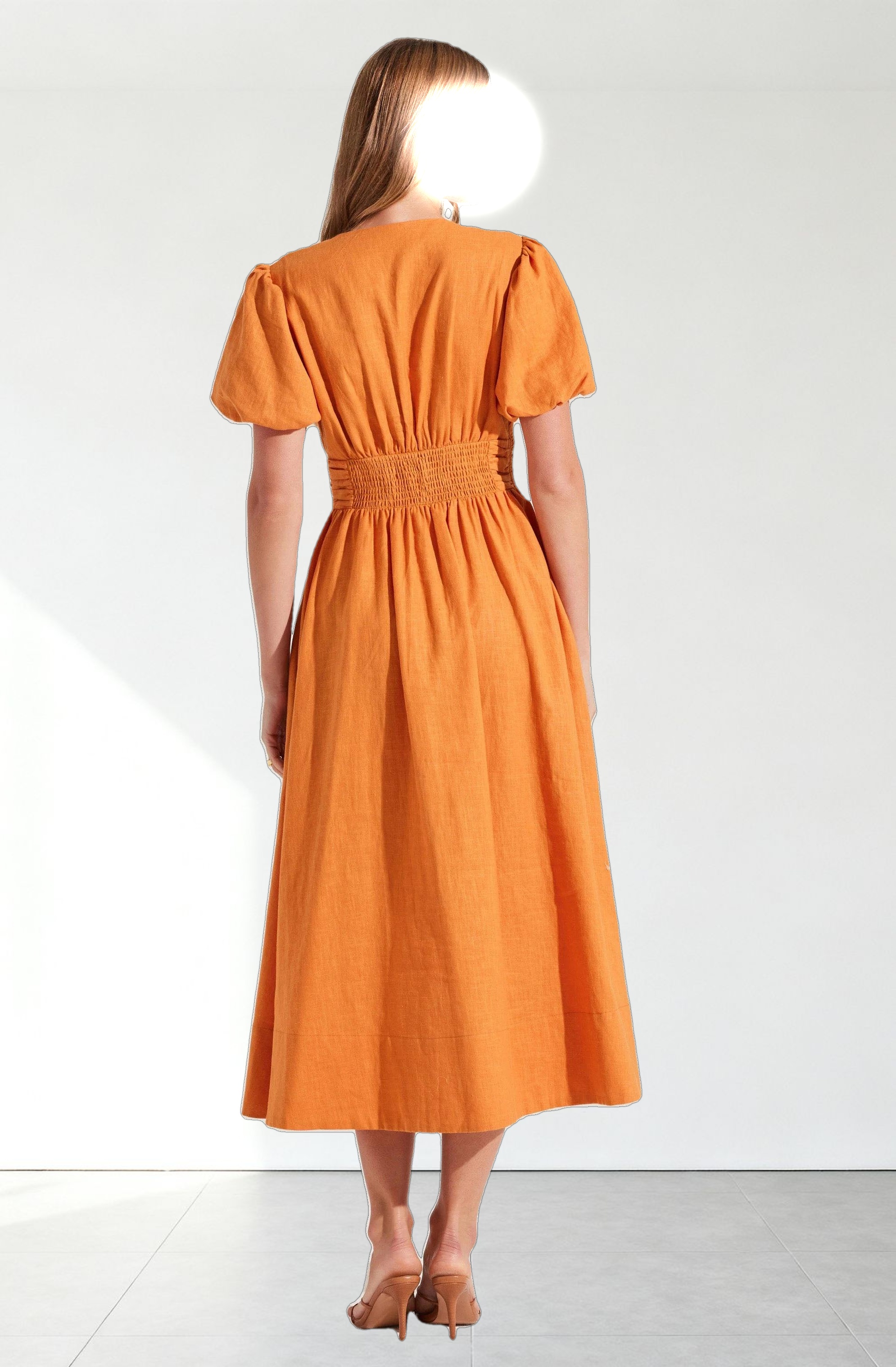 Citrine Linen Bow Front Midi Dress