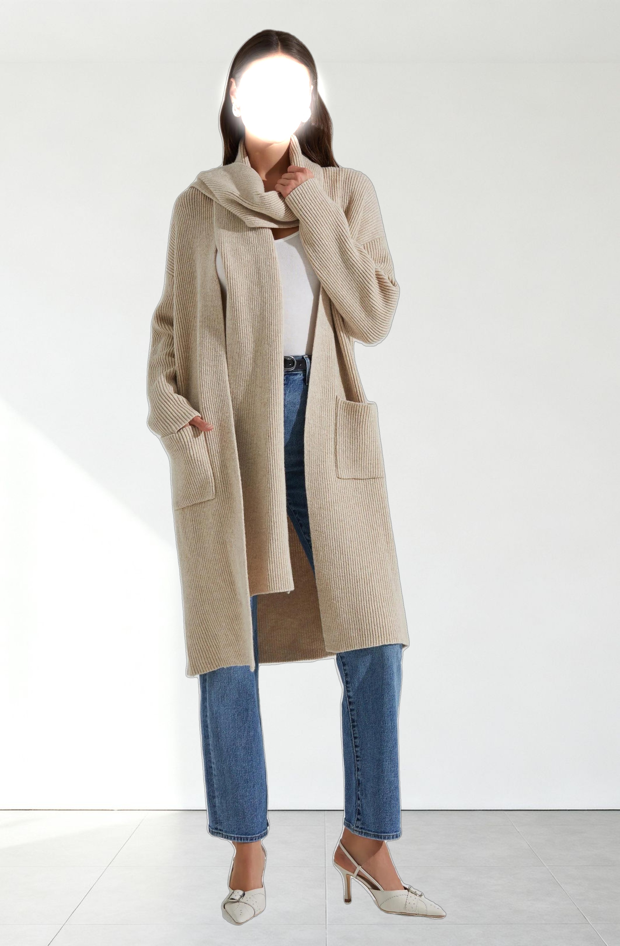 Noemi Ribbed Scarf Cardigan