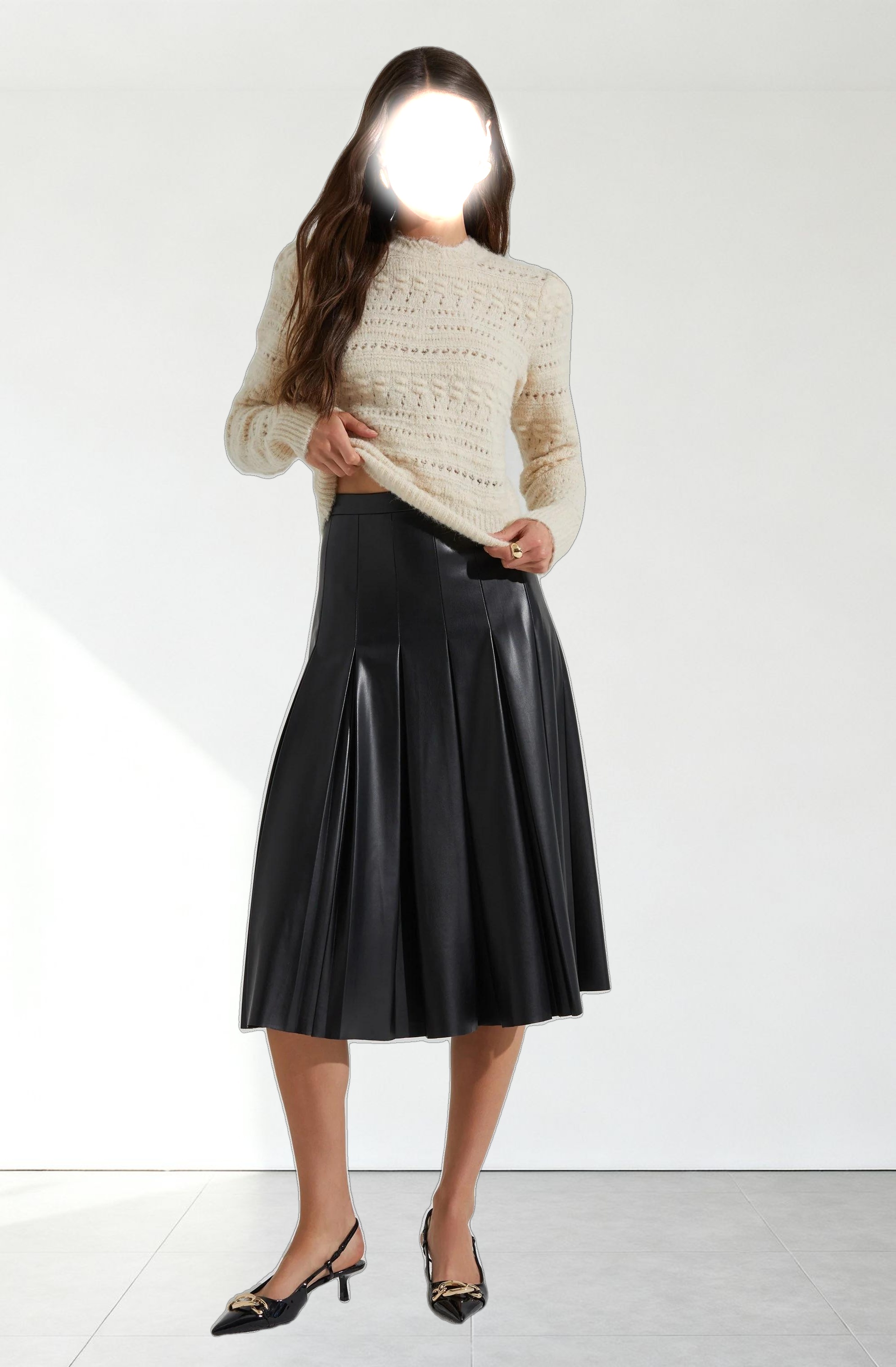 Vena Pleated Faux Leather Skirt