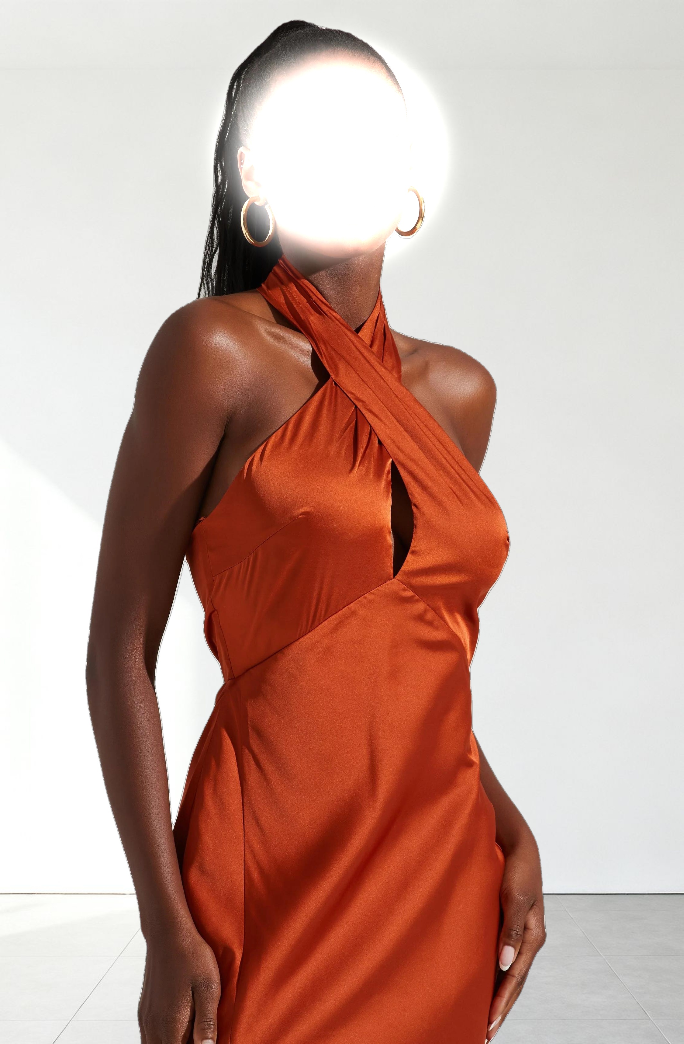 Marissa Satin Halter Neck Midi Dress