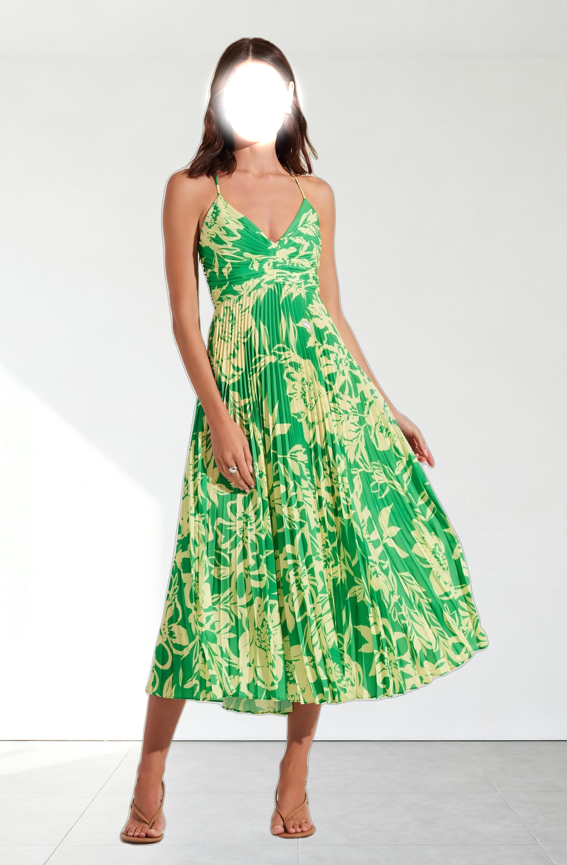 Blythe Floral Plisse Midi Dress