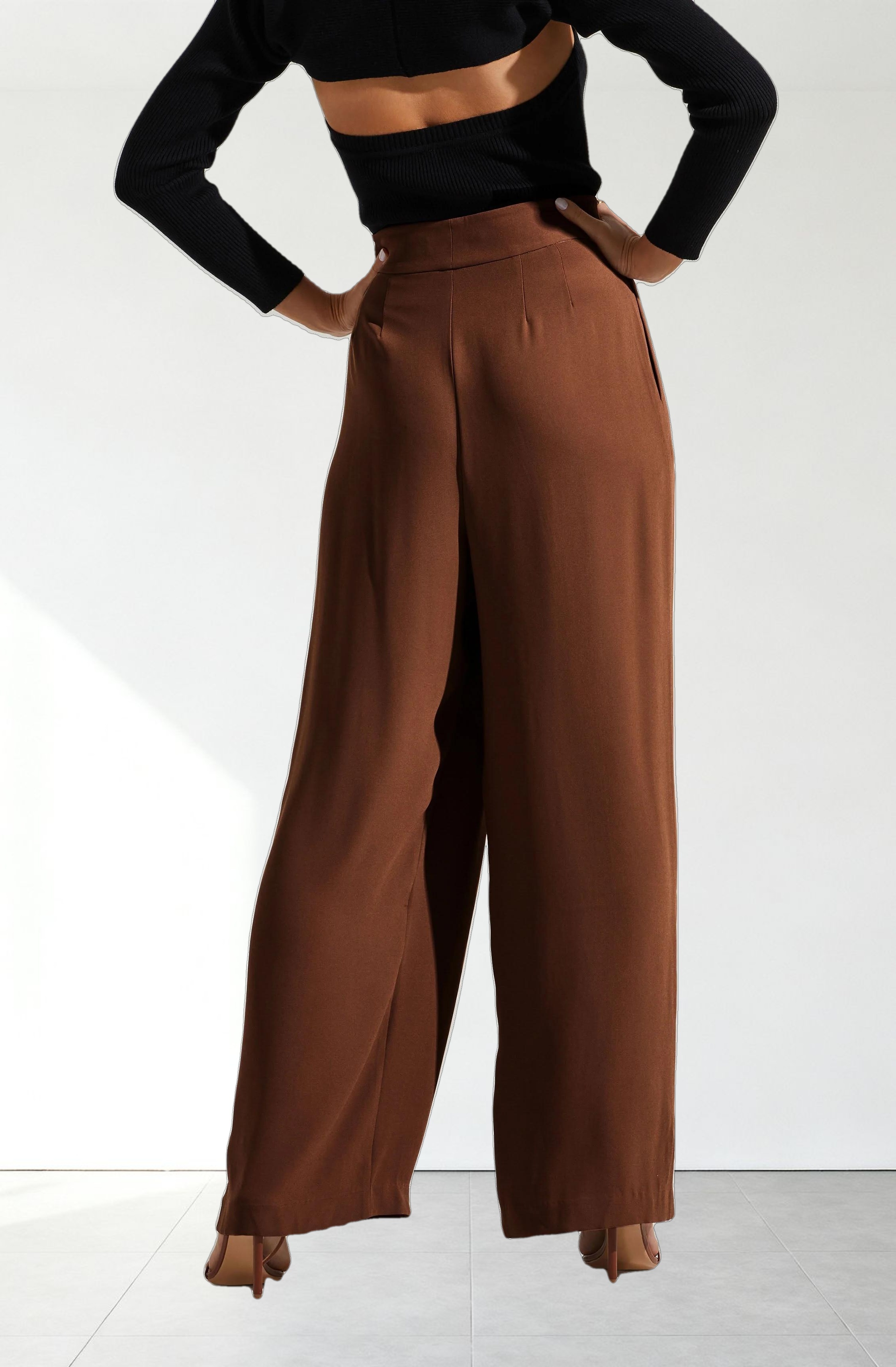 Boyfriend Criss Cross Pleated Wide Leg Pants