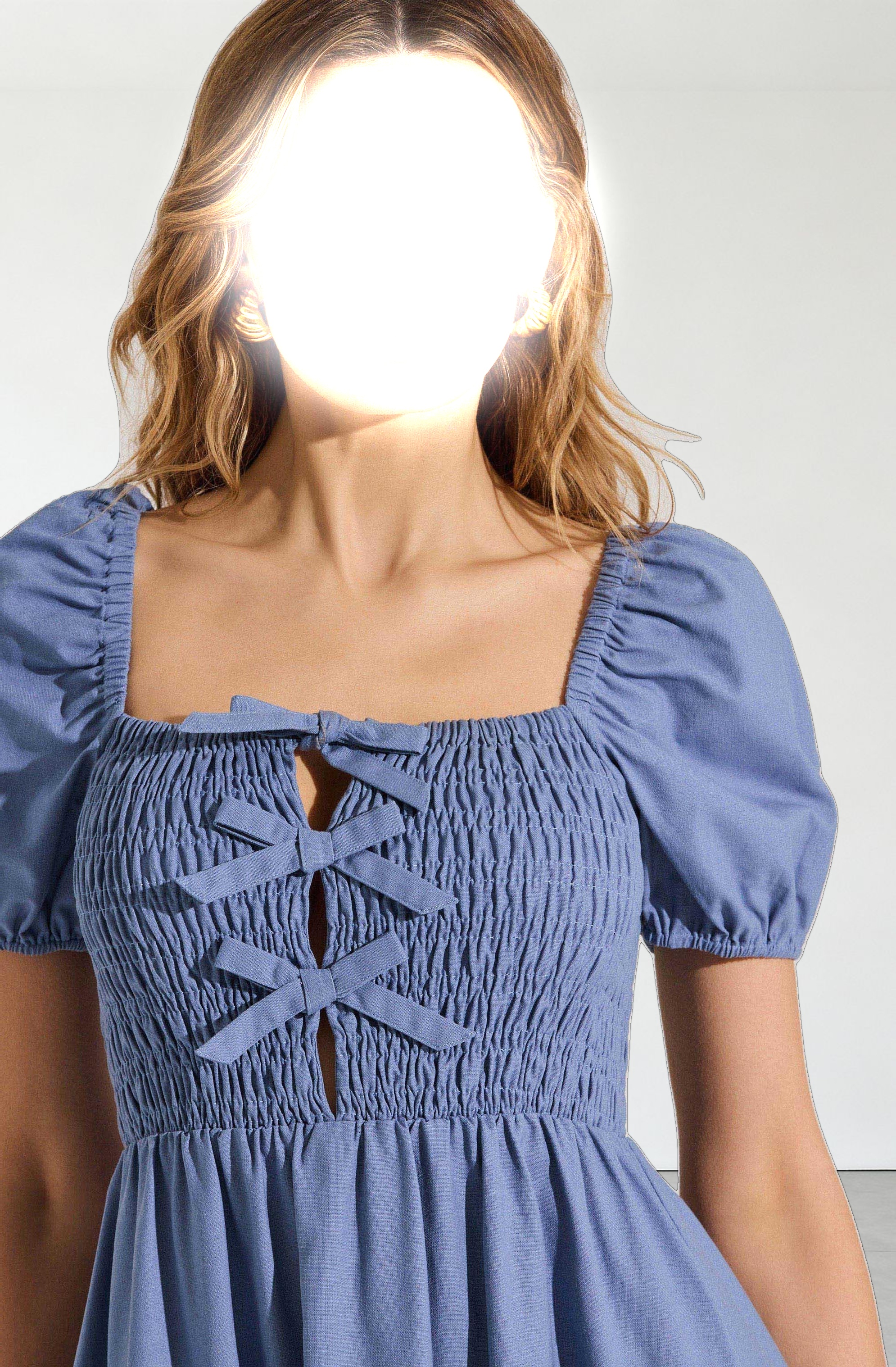 Smocked Bow Midi Dress