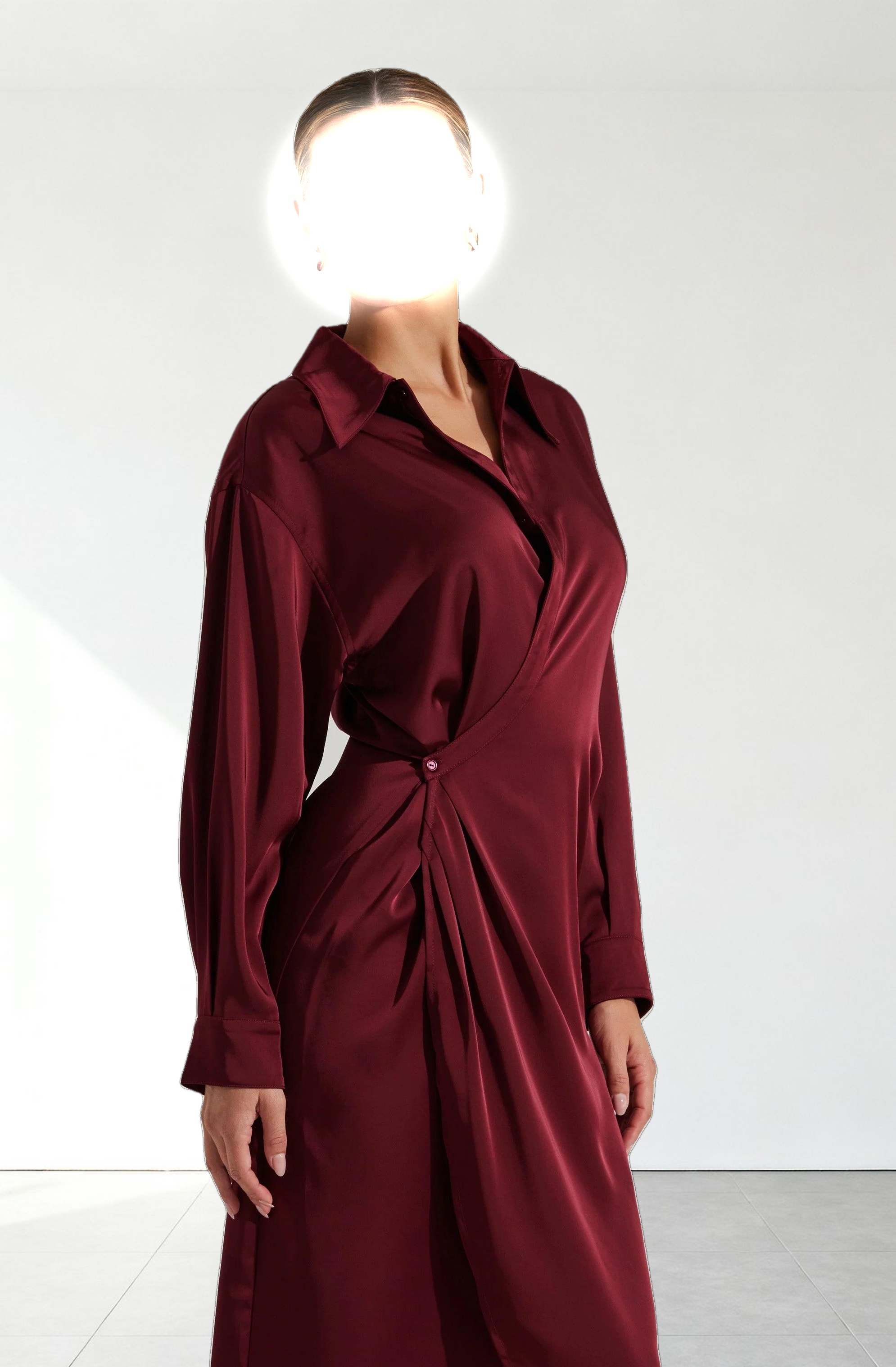 Ira Satin Wrap Shirt Dress