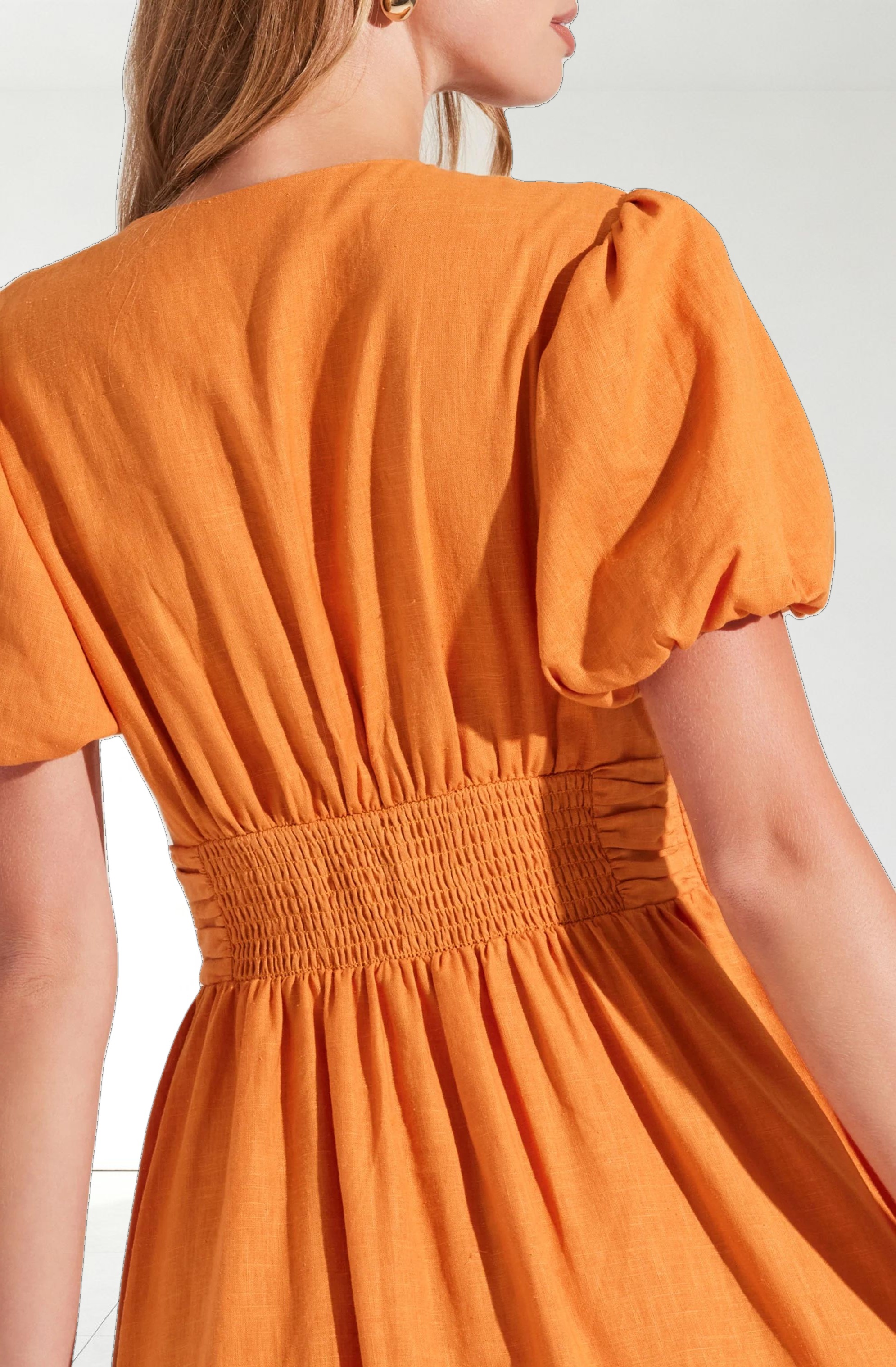 Citrine Linen Bow Front Midi Dress