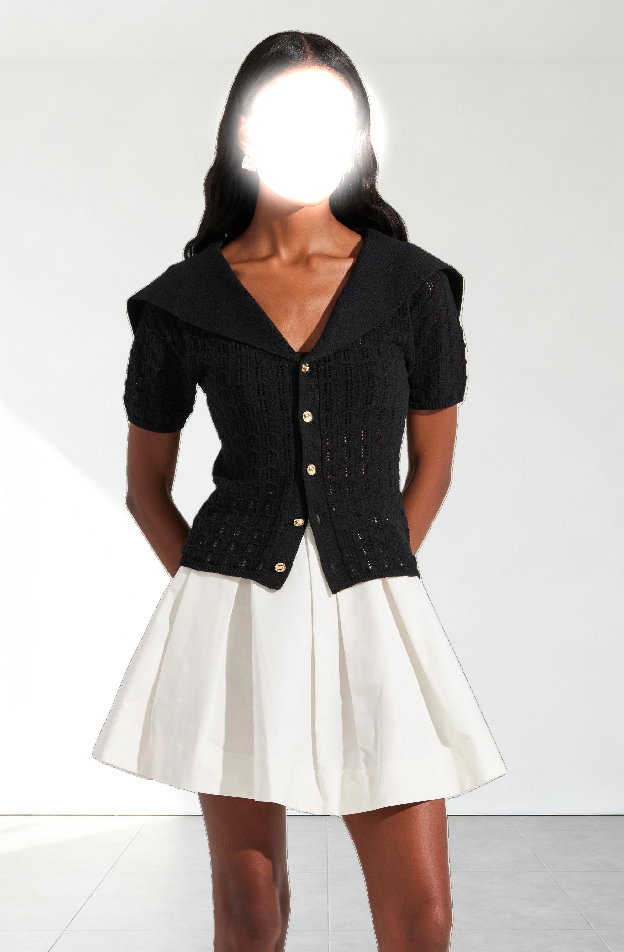Analissa Pointelle Sailor Collar Cardigan