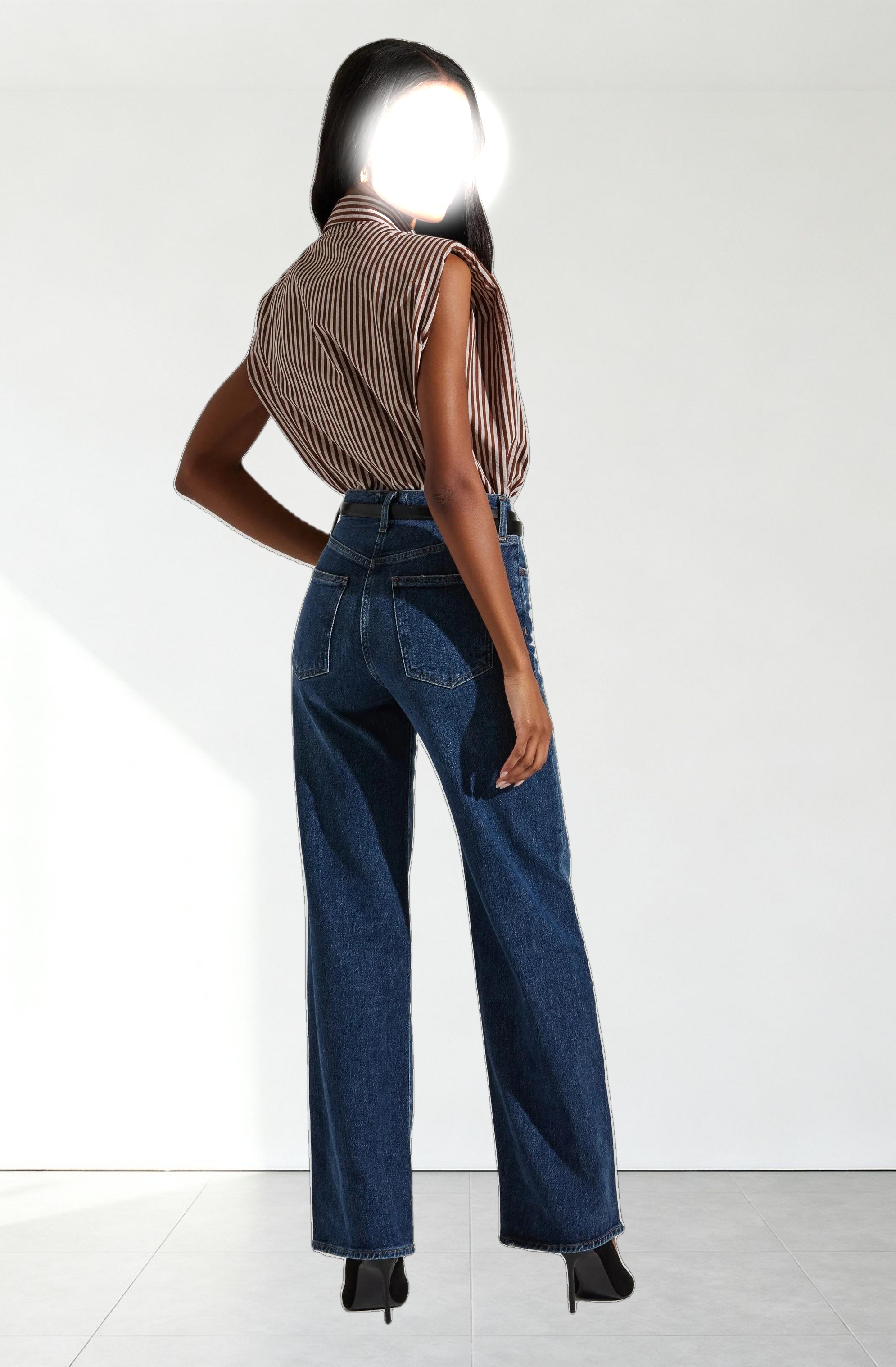 Elswyth Padded Shoulder Button-Up Top