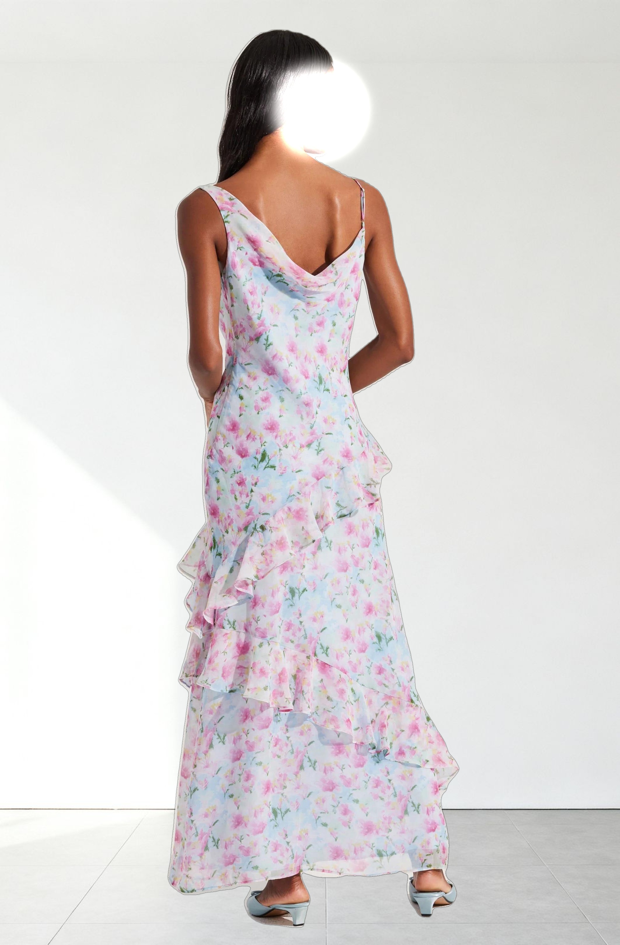 Levina Asymmetric Floral Ruffle Dress