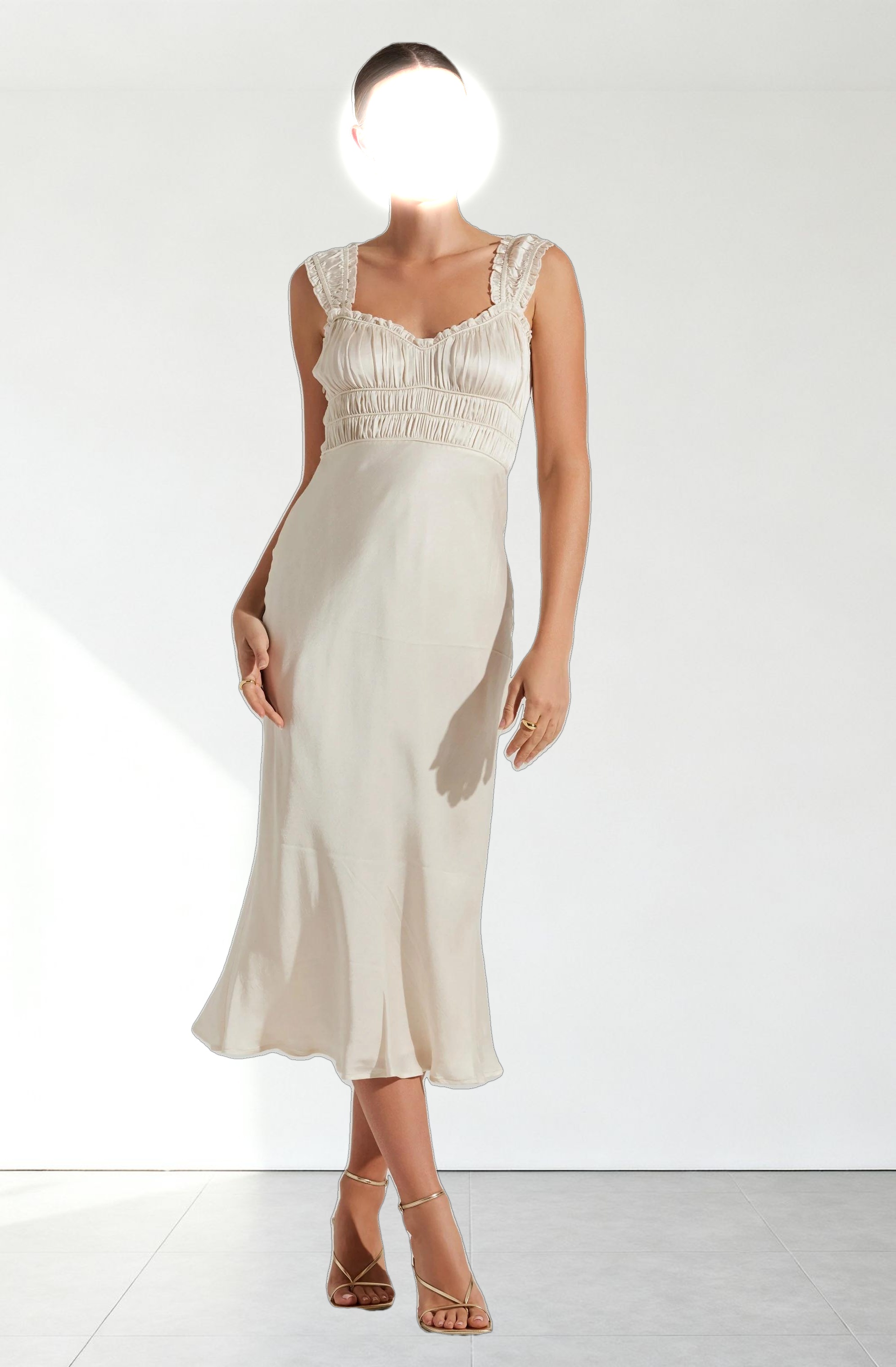 Enola Satin Smocked Midi Dress