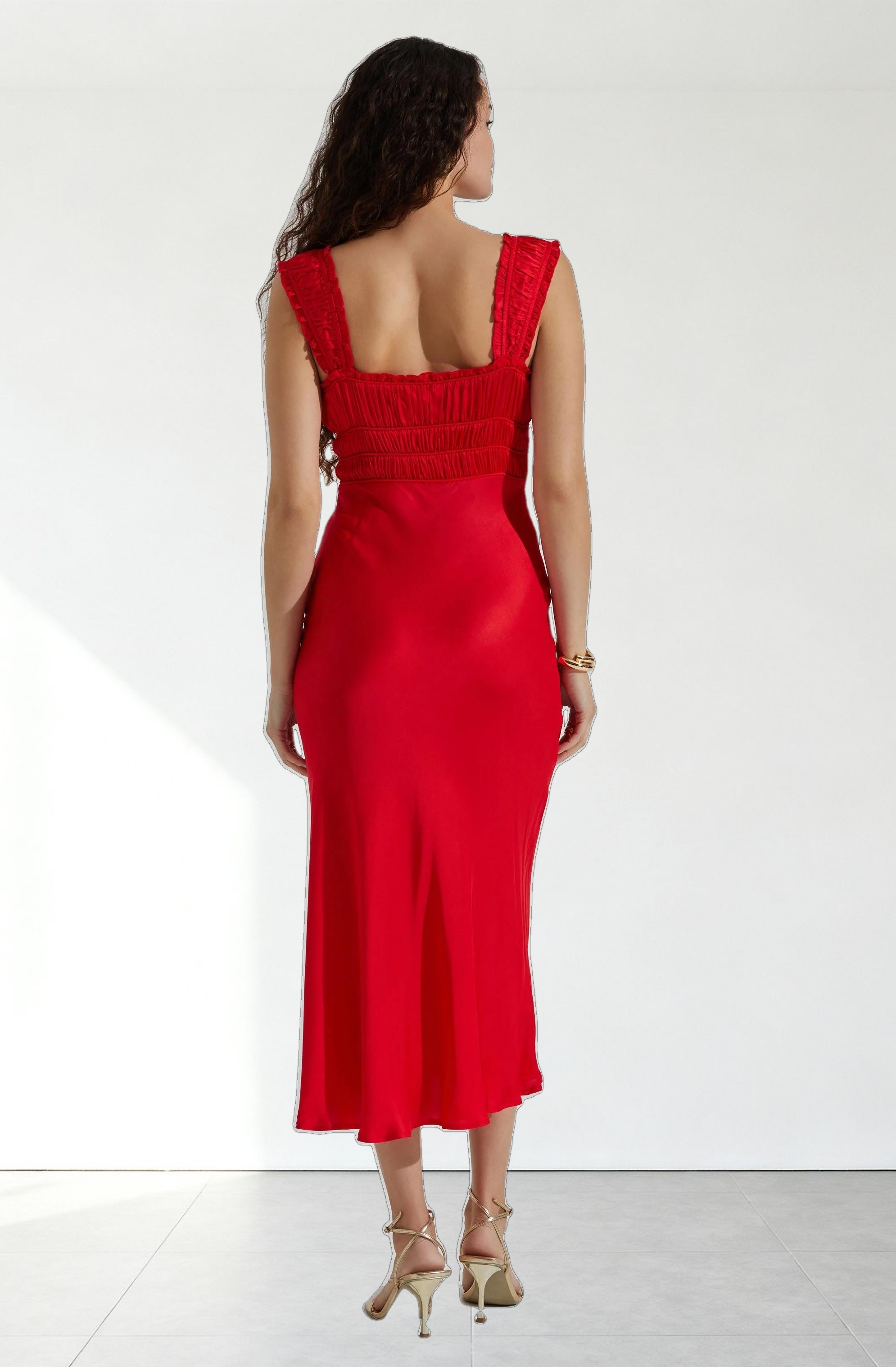 Enola Satin Smocked Midi Dress