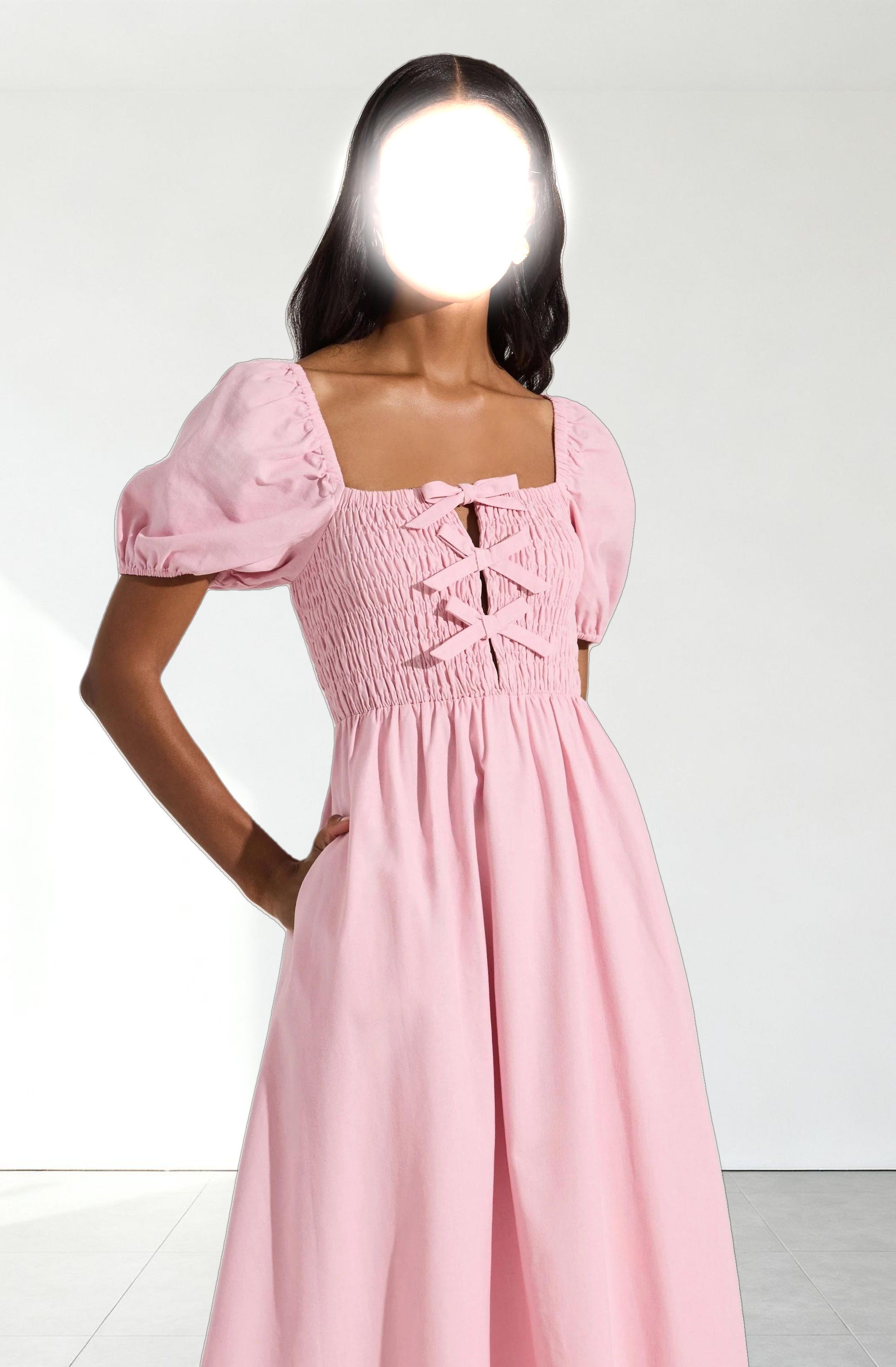 Smocked Bow Midi Dress