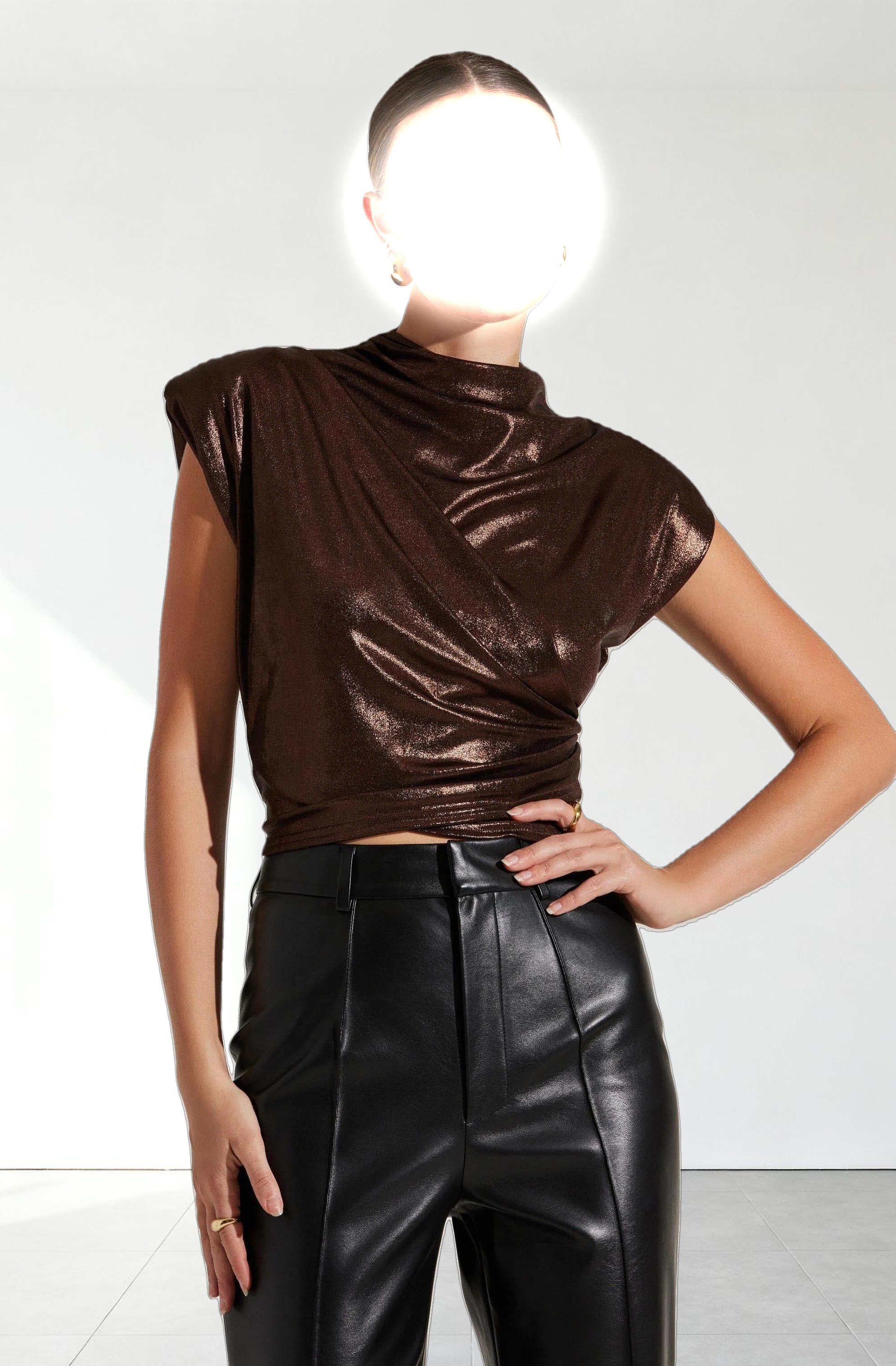 Solange Metallic Mock Neck Top