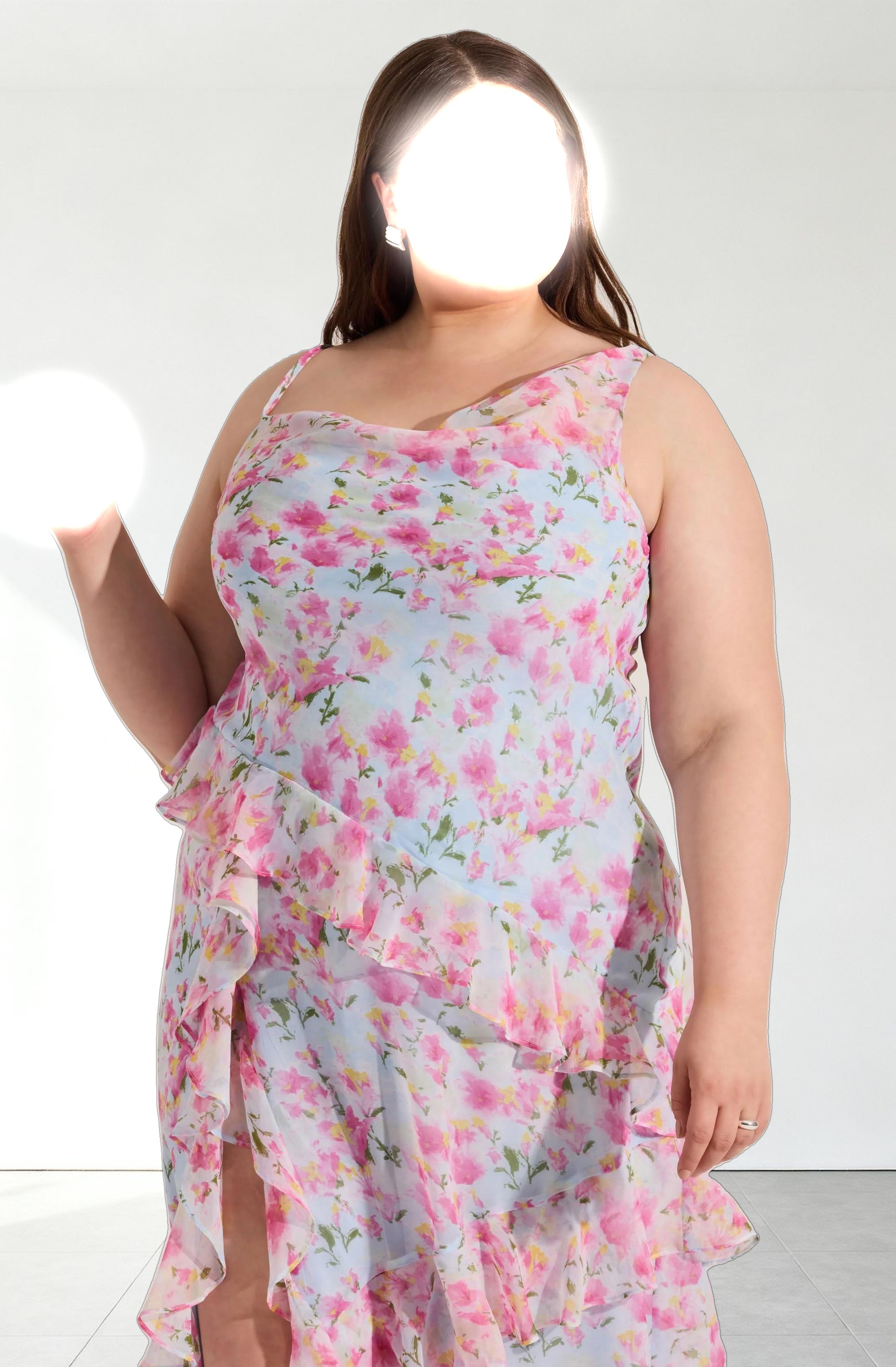 Levina Asymmetric Floral Ruffle Dress