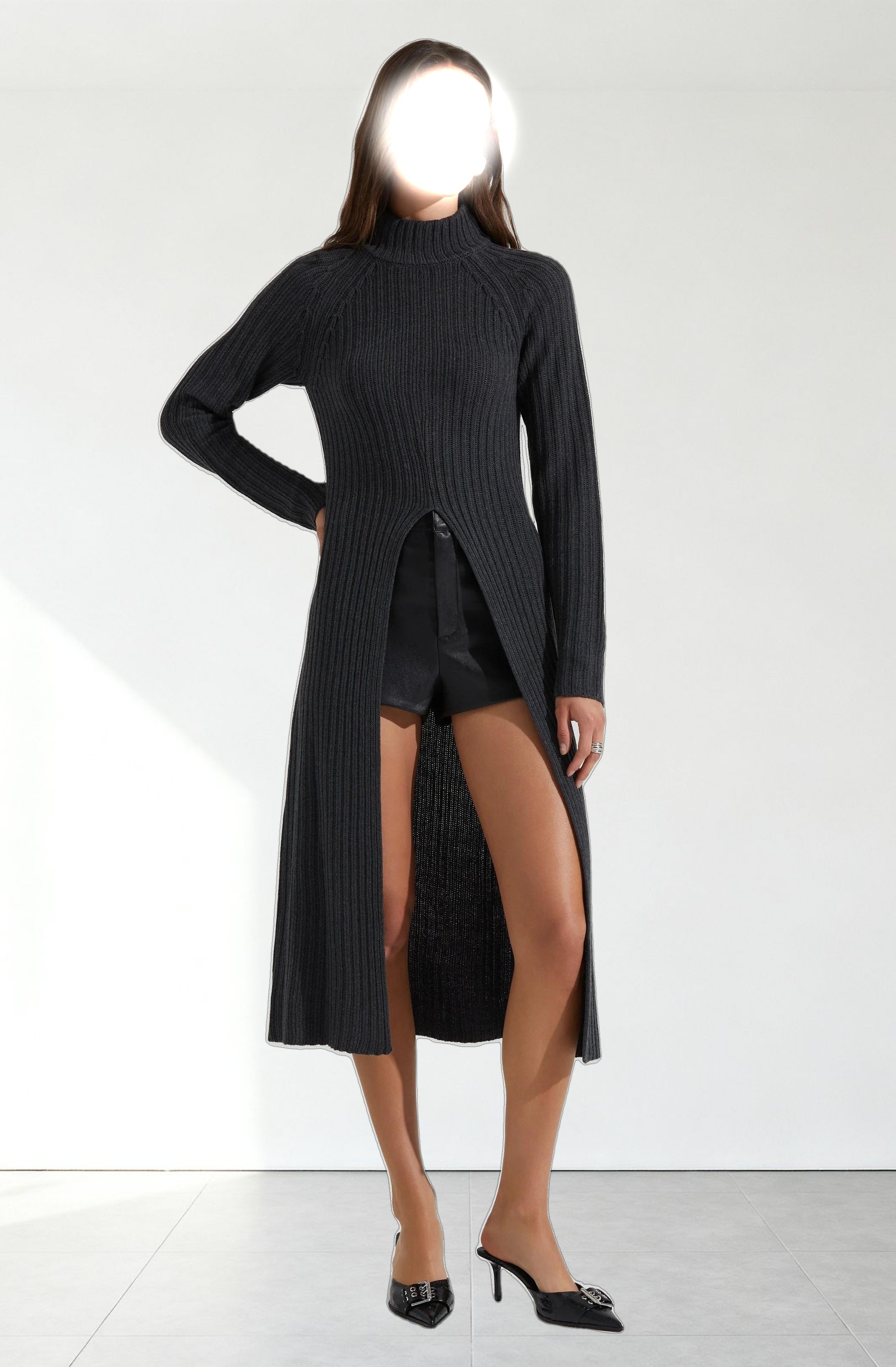 Estilo Mock Neck Slit Sweater