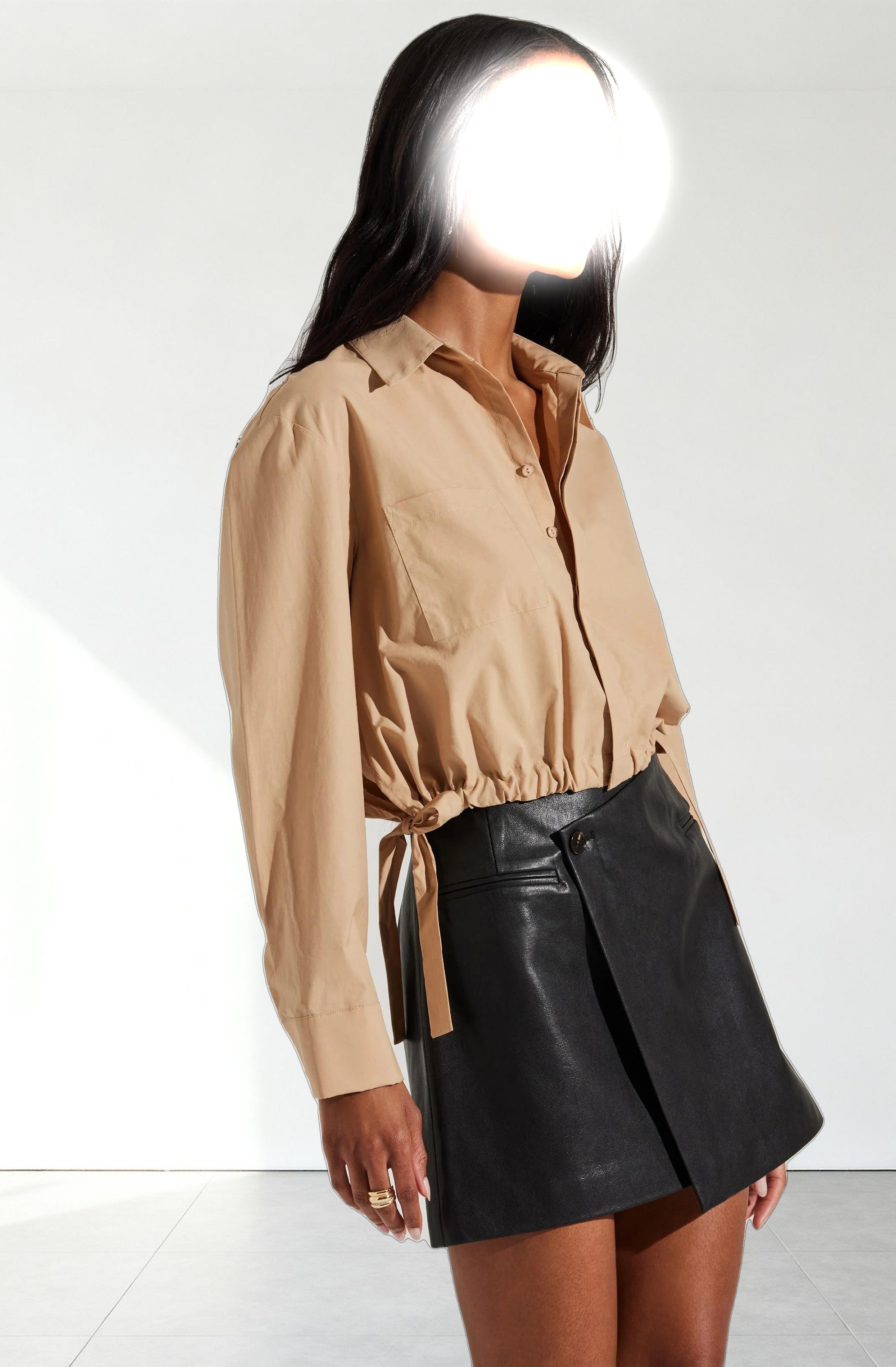 Cyril Cinch Waist Button-Up Top