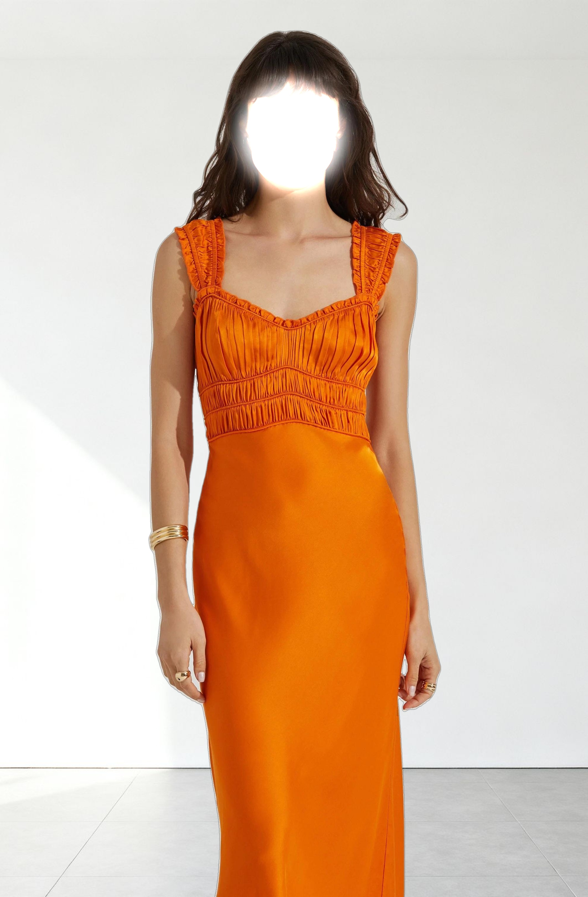 Enola Satin Smocked Midi Dress