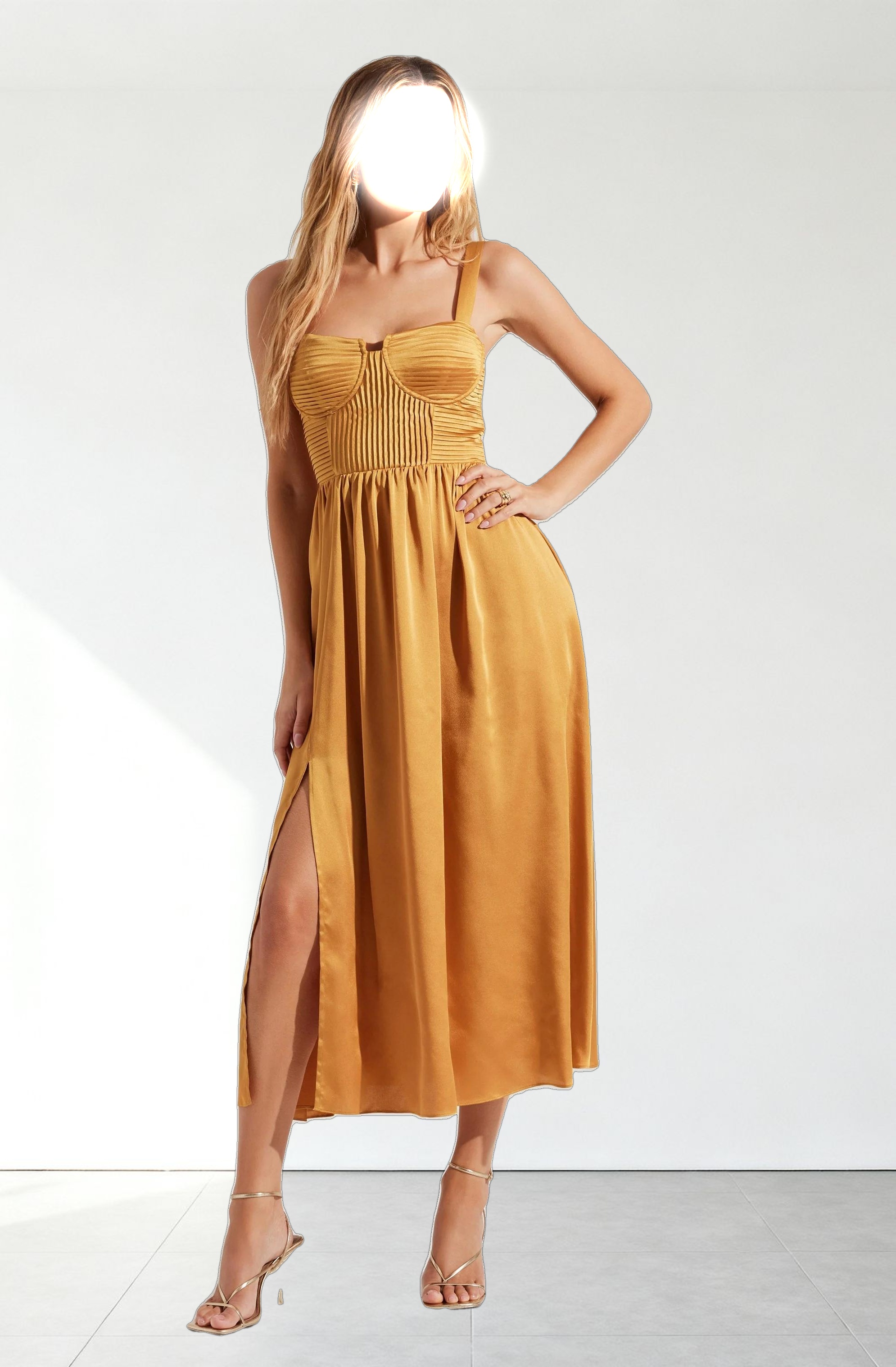 Pleated Bustier Midi Dress