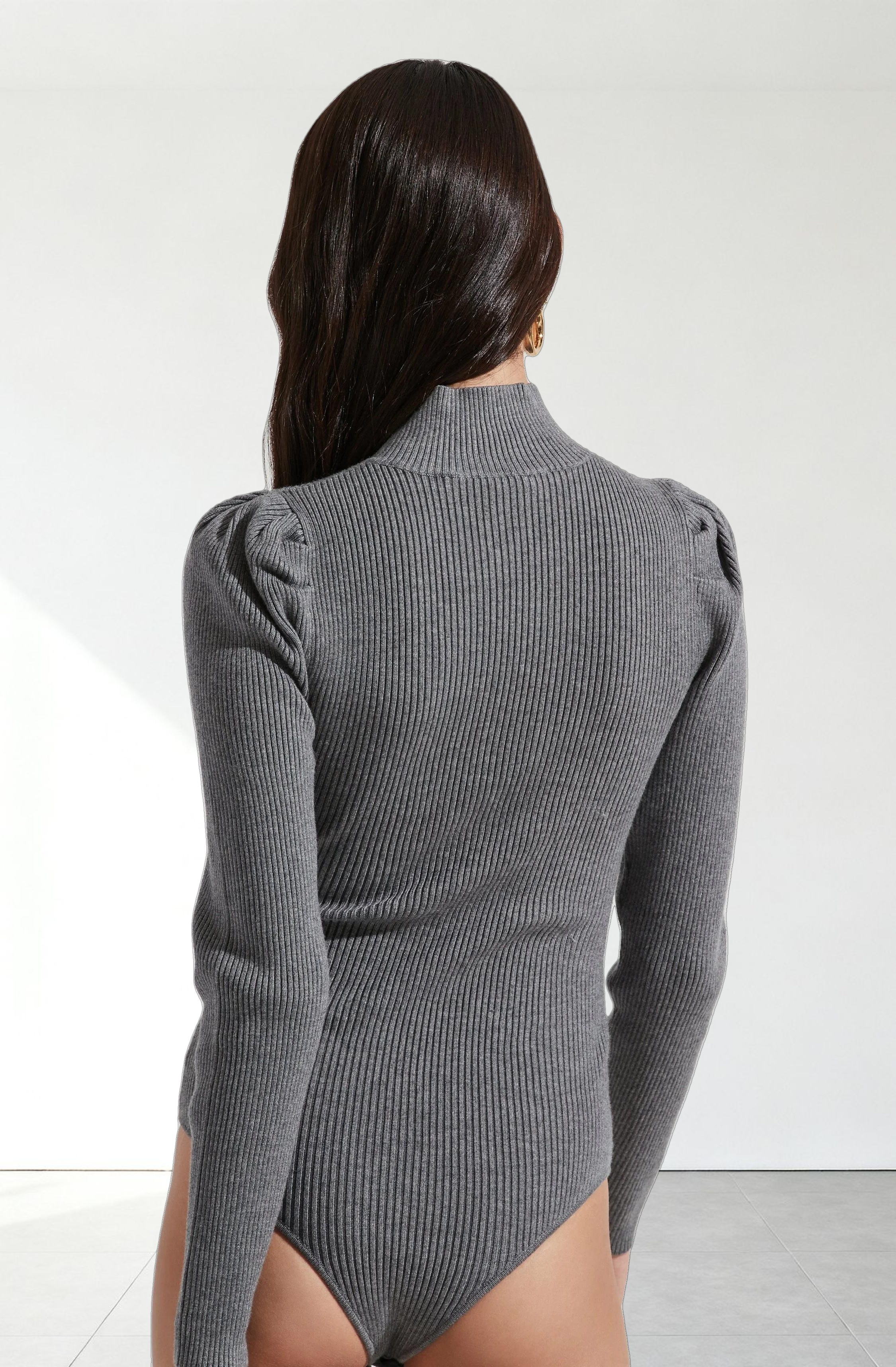 Front Cutout Long Sleeve Sweater Bodysuit