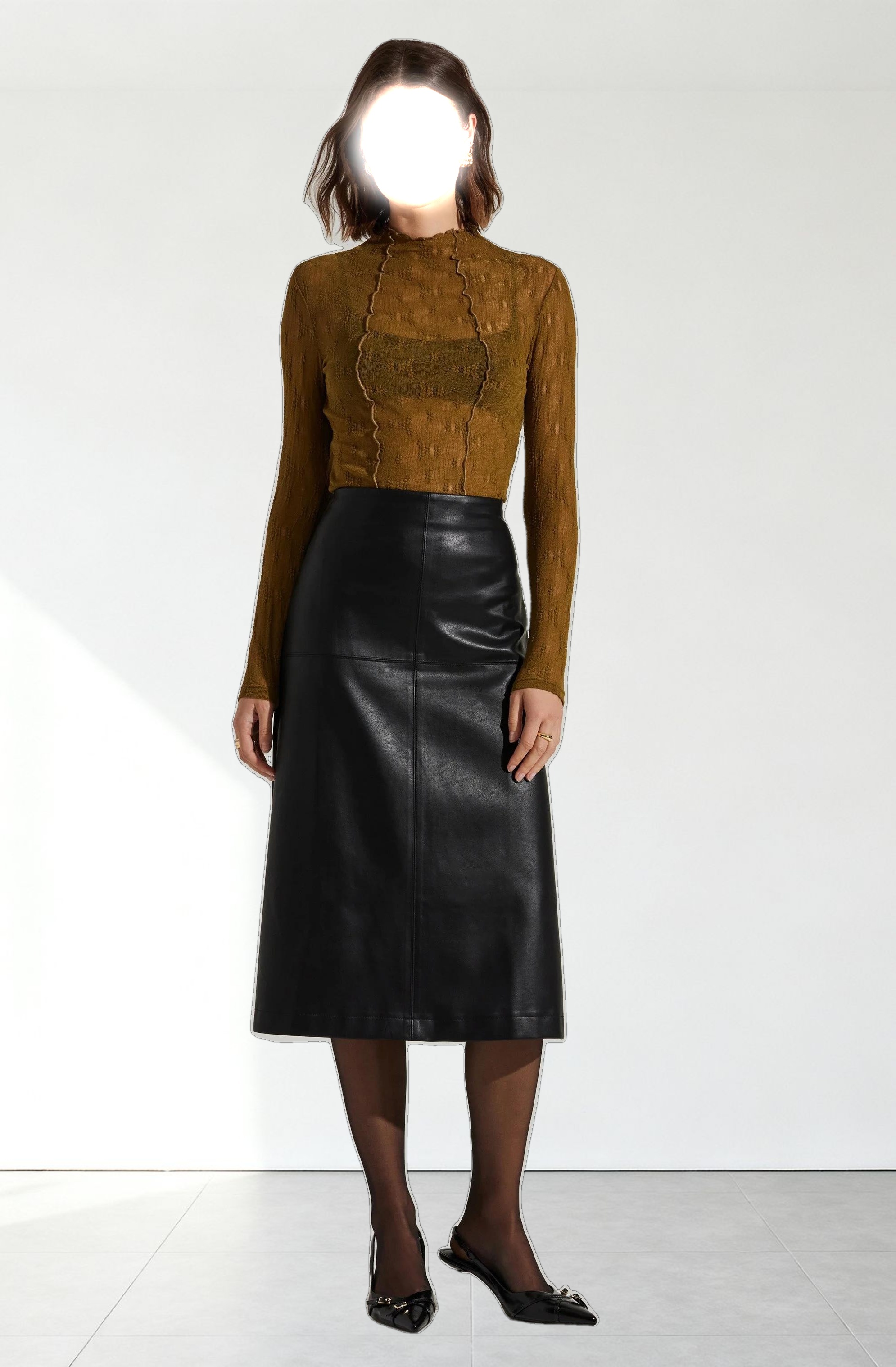 Yuria Faux Leather Midi Skirt