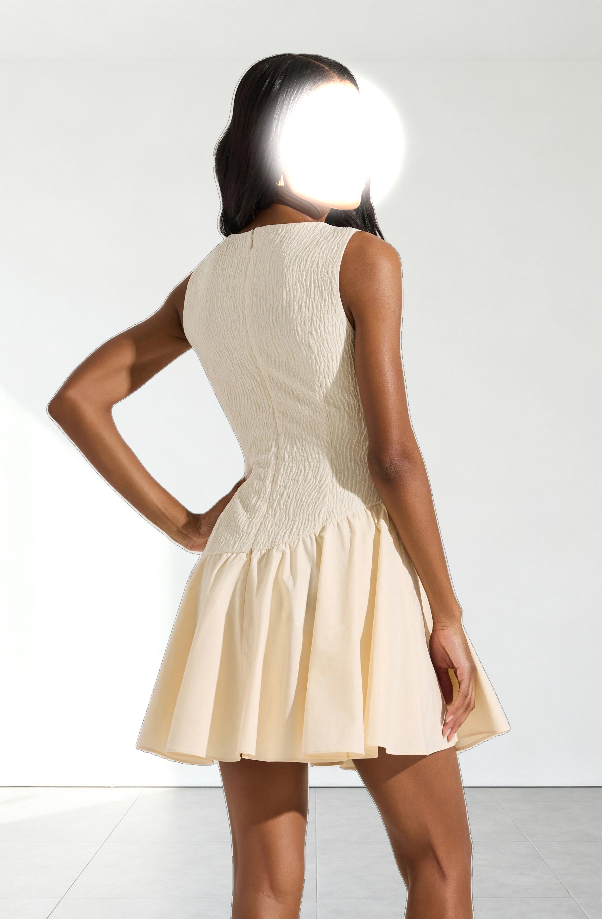 Cowl Neck Mixed Media Mini Dress