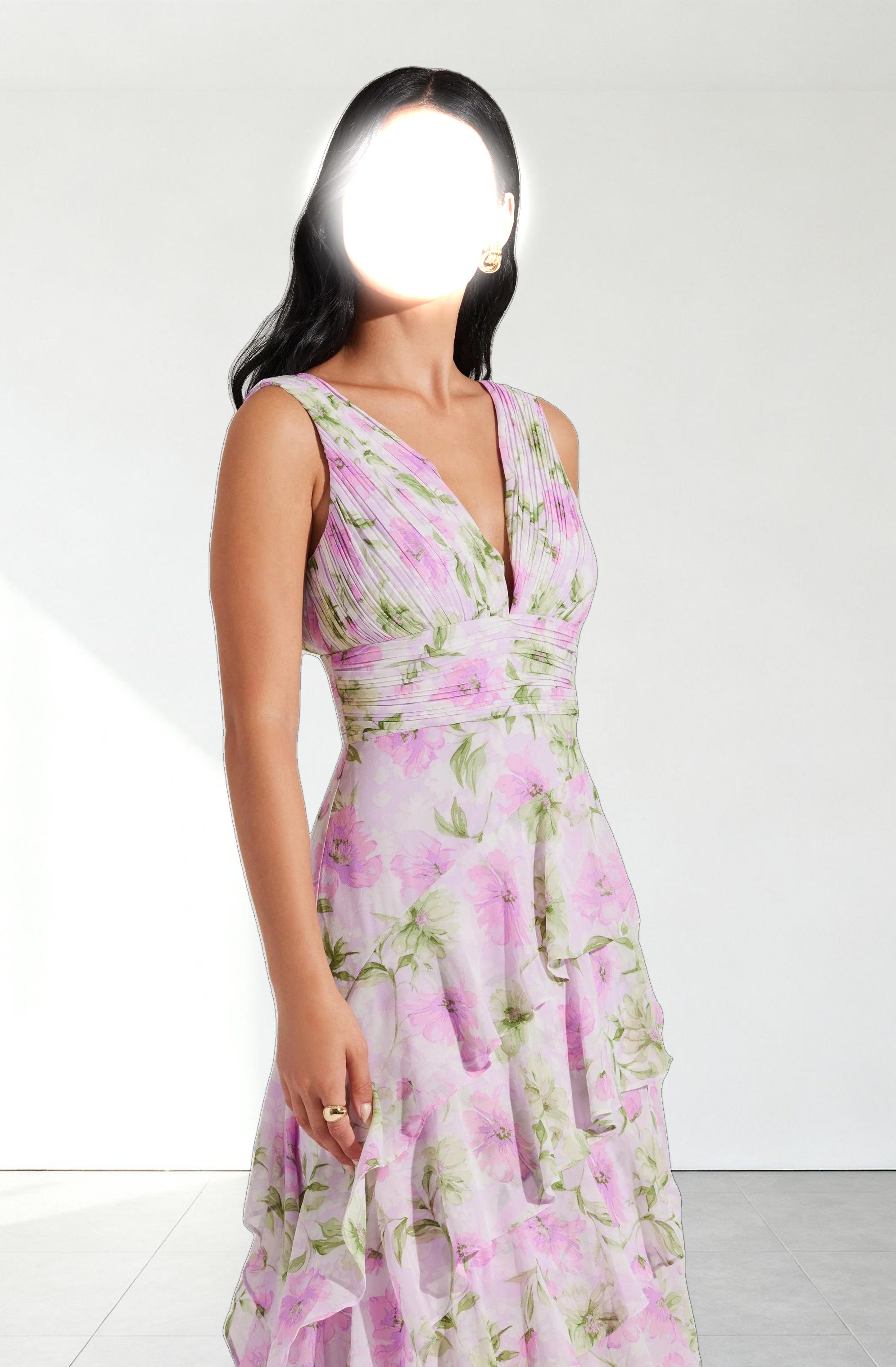 Cytherea Asymmetric Ruffle Midi Dress