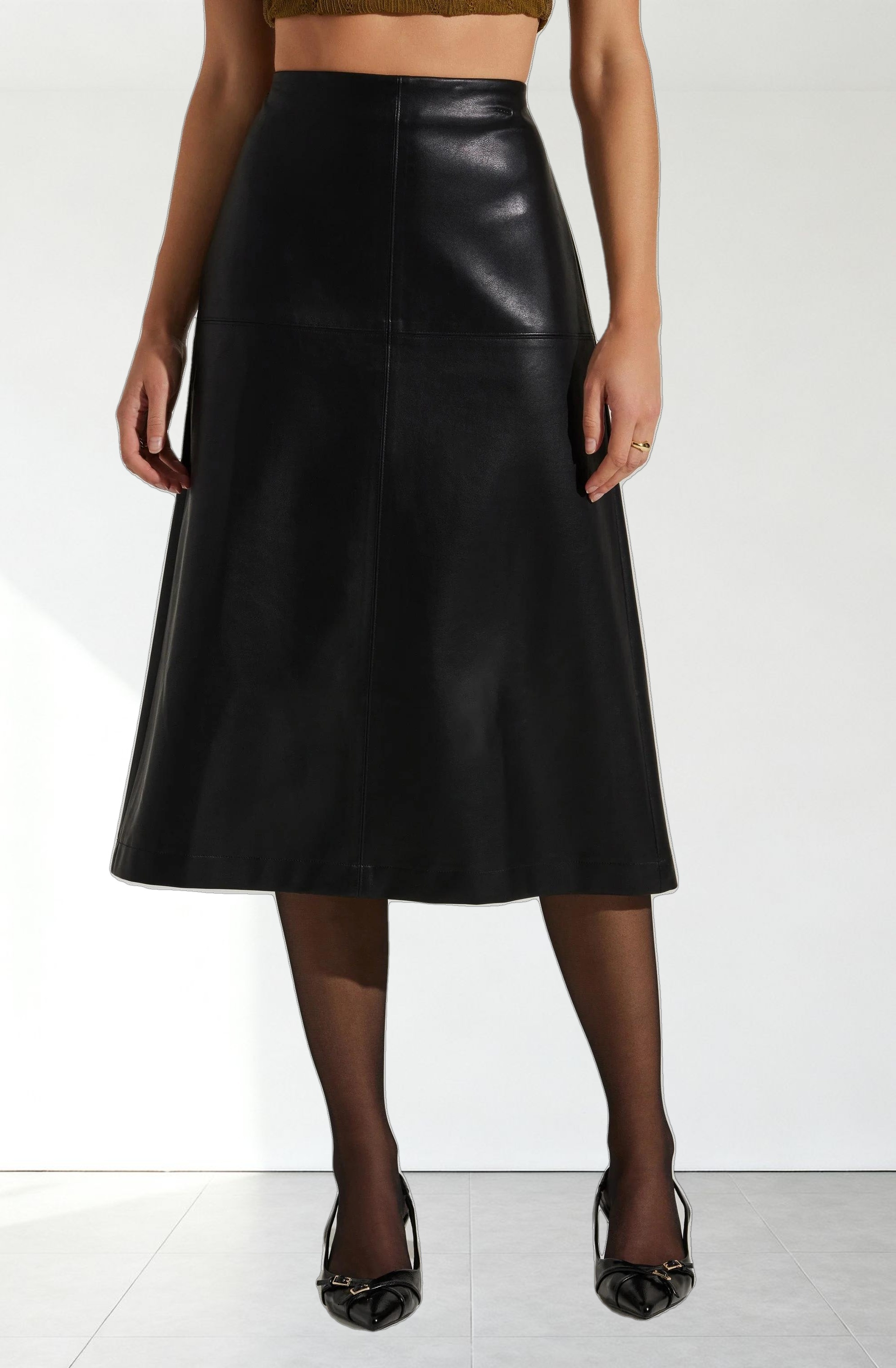Yuria Faux Leather Midi Skirt