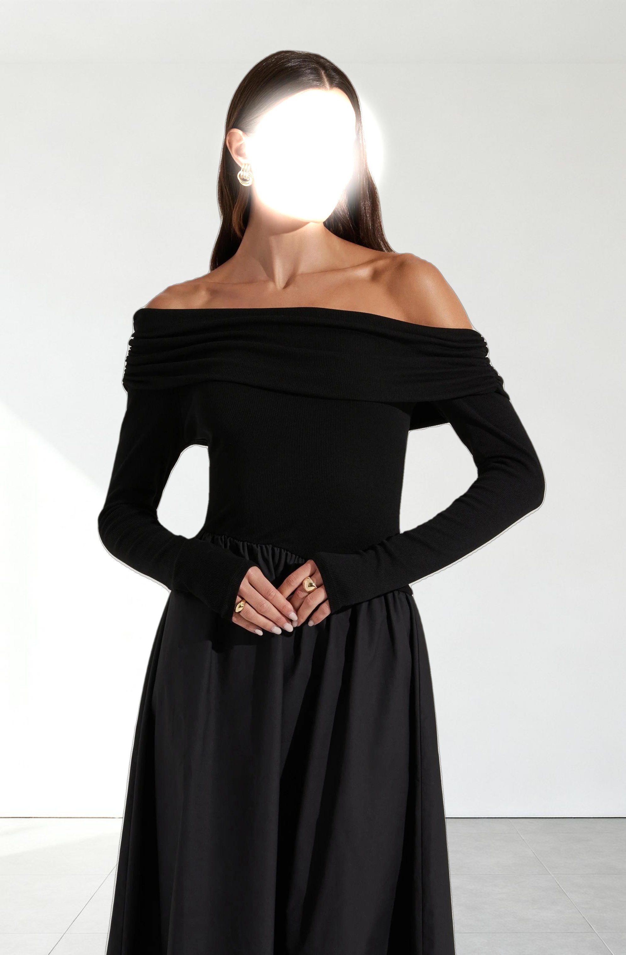 Mixed Media Off Shoulder Dress