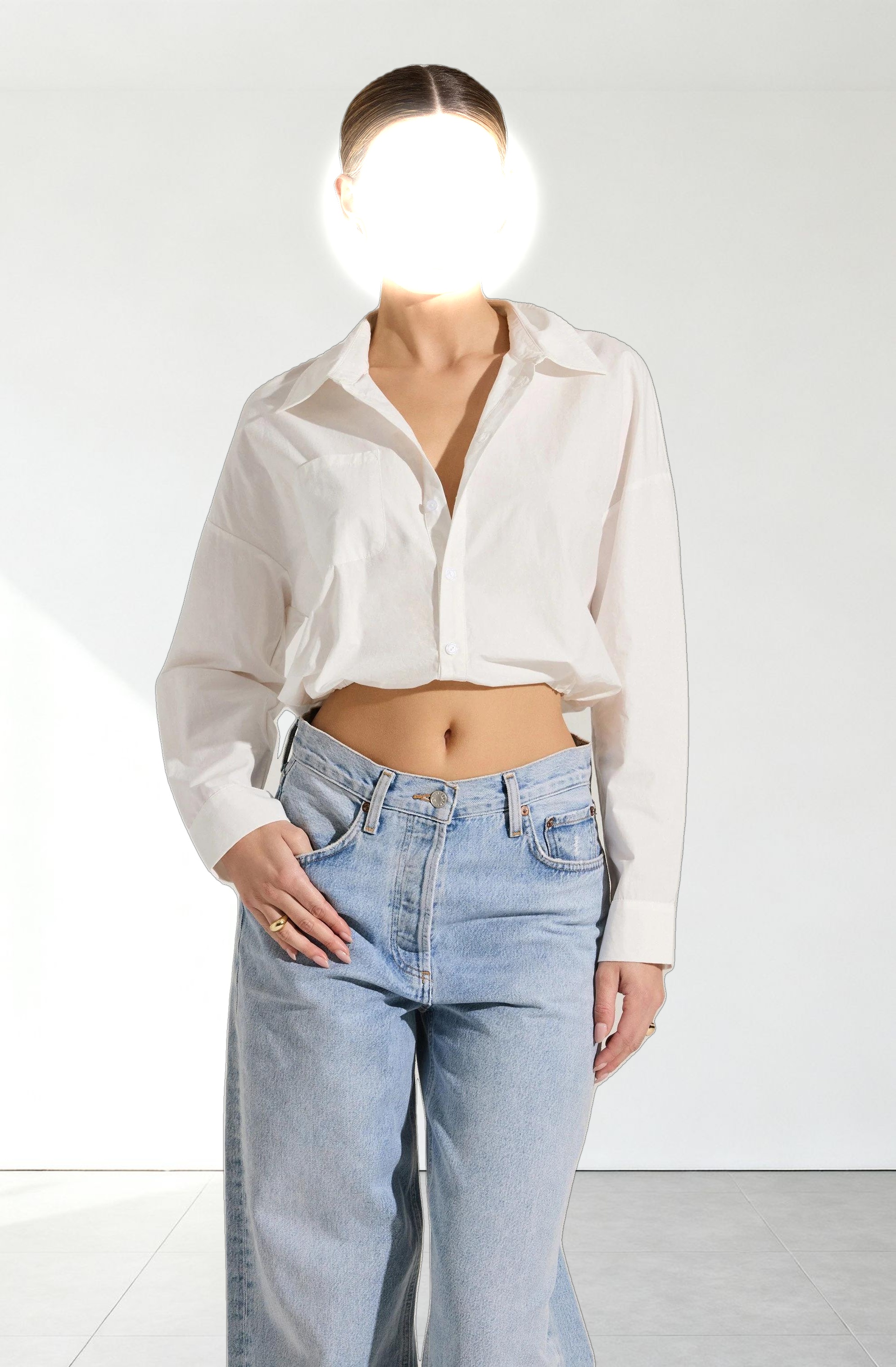 Bubble Hem Cropped Poplin Shirt