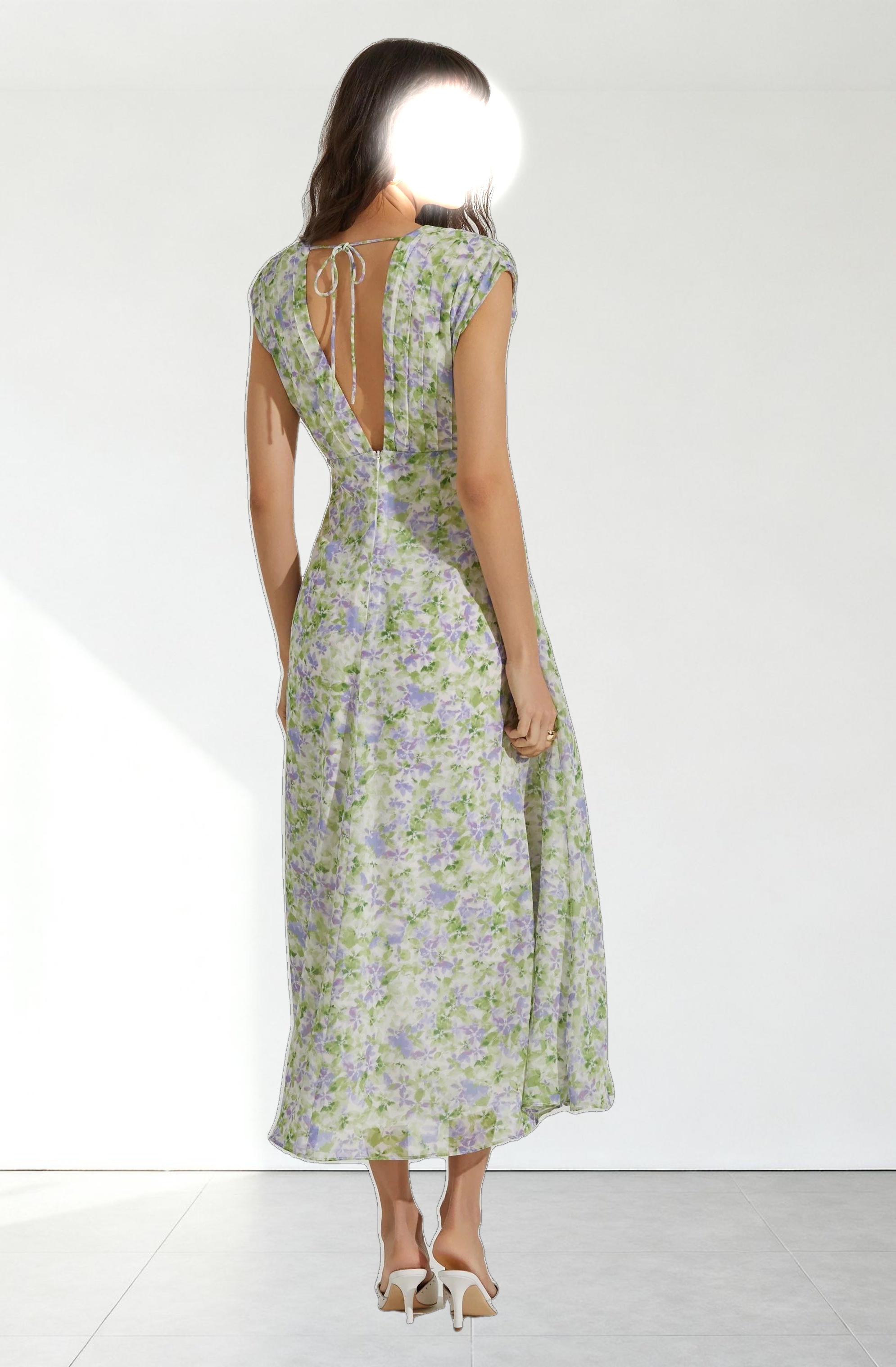 V-Neck Pleated Midi Dress