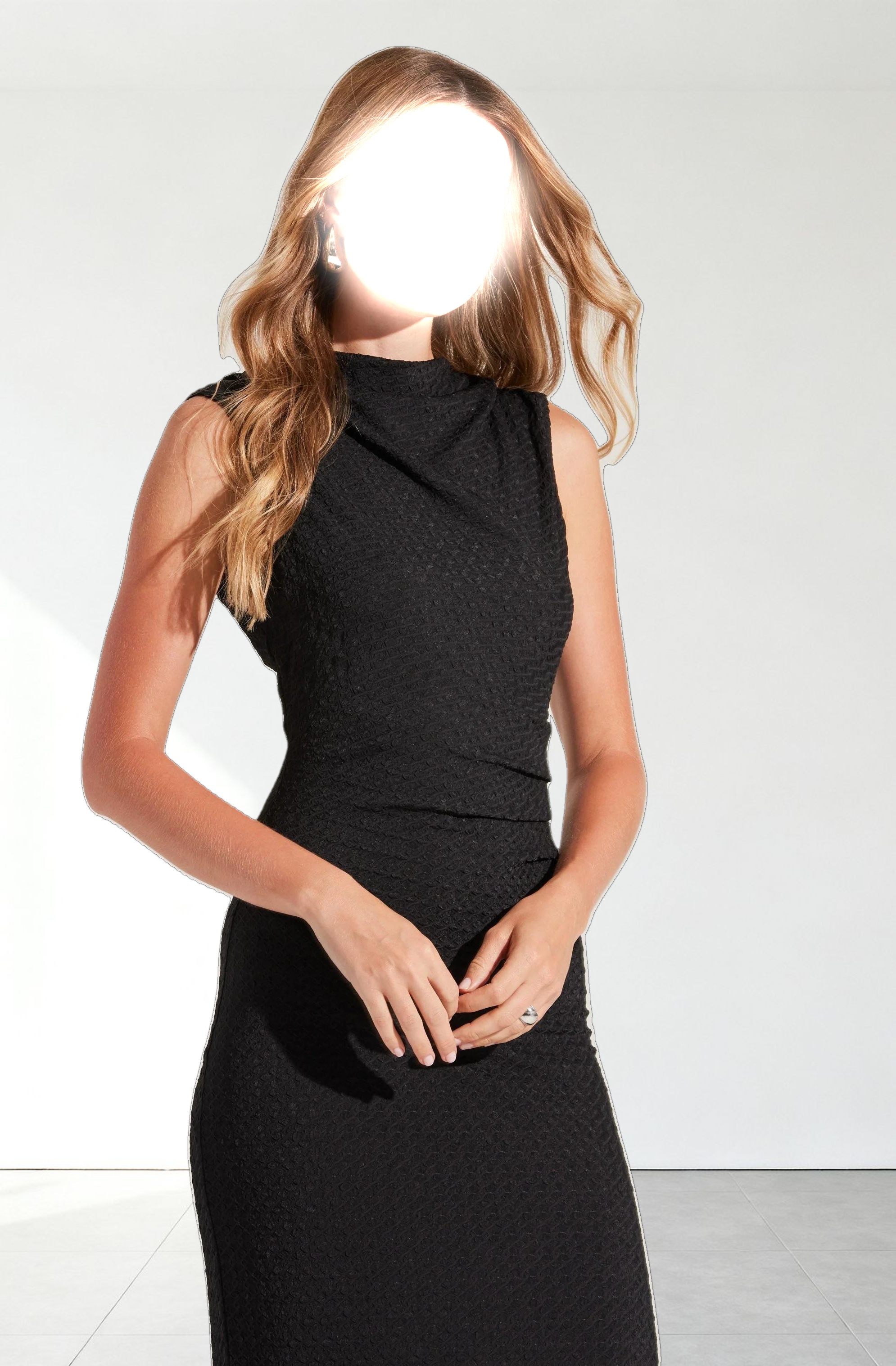 Textured Mock Neck Midi Dress