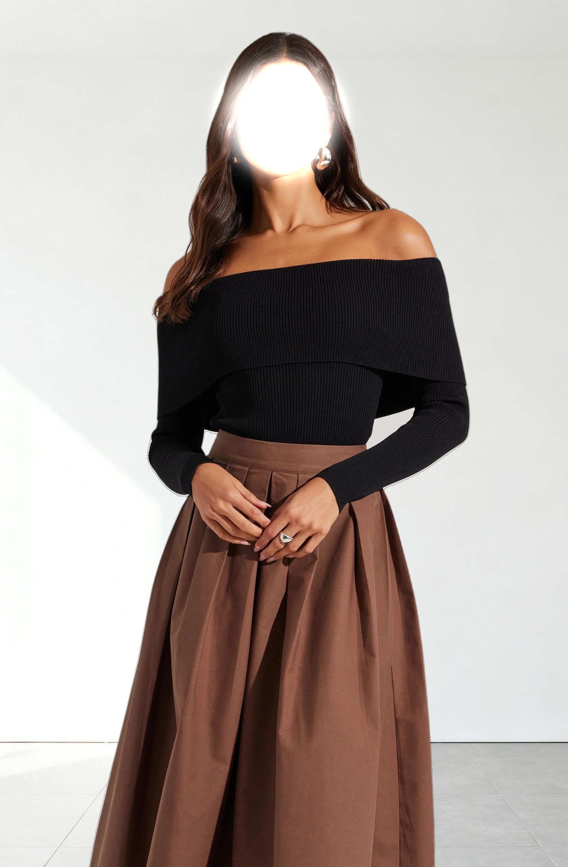 Foldover Ribbed Off Shoulder Sweater