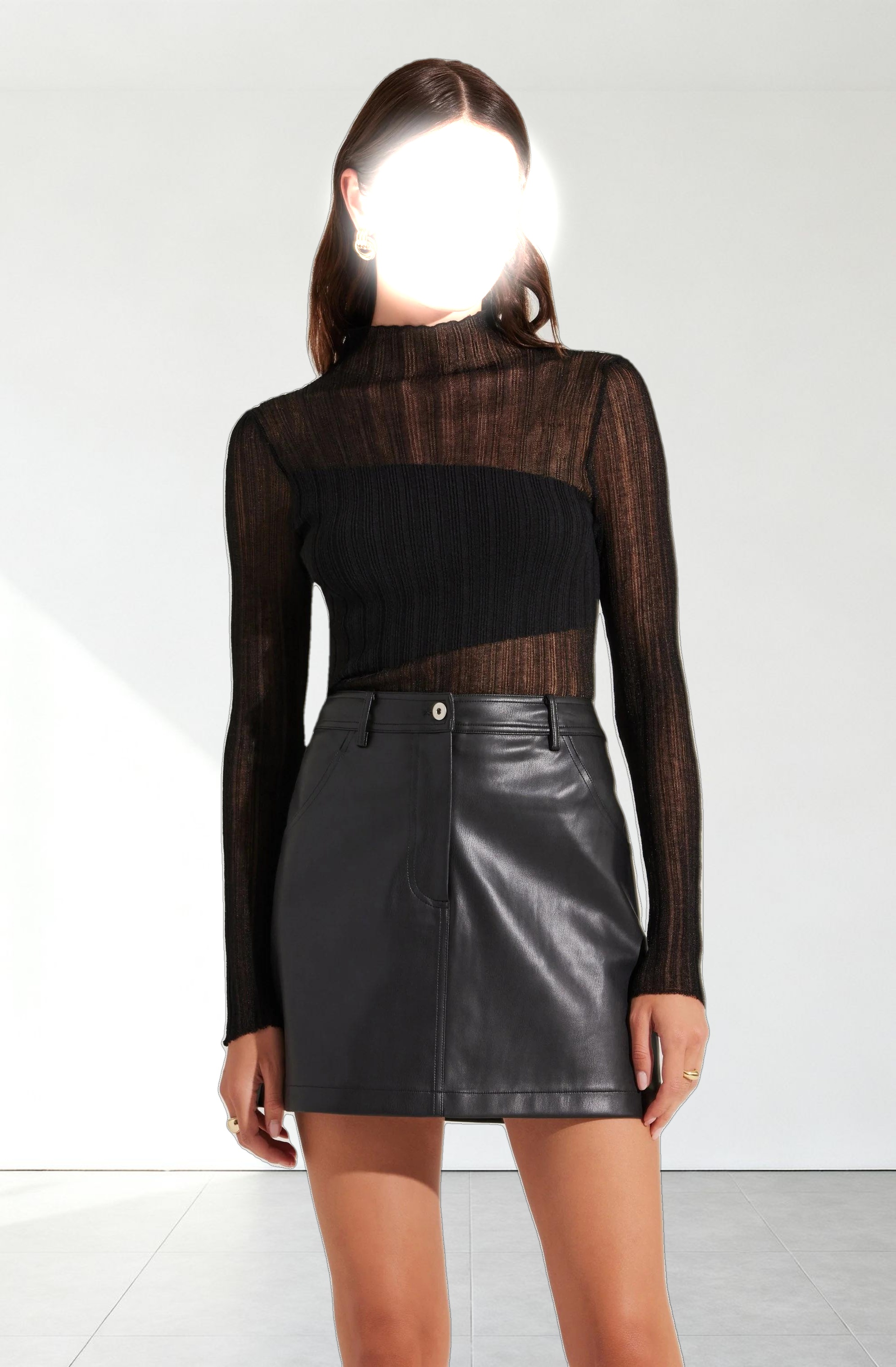 Mock Neck Mesh Contrast Top
